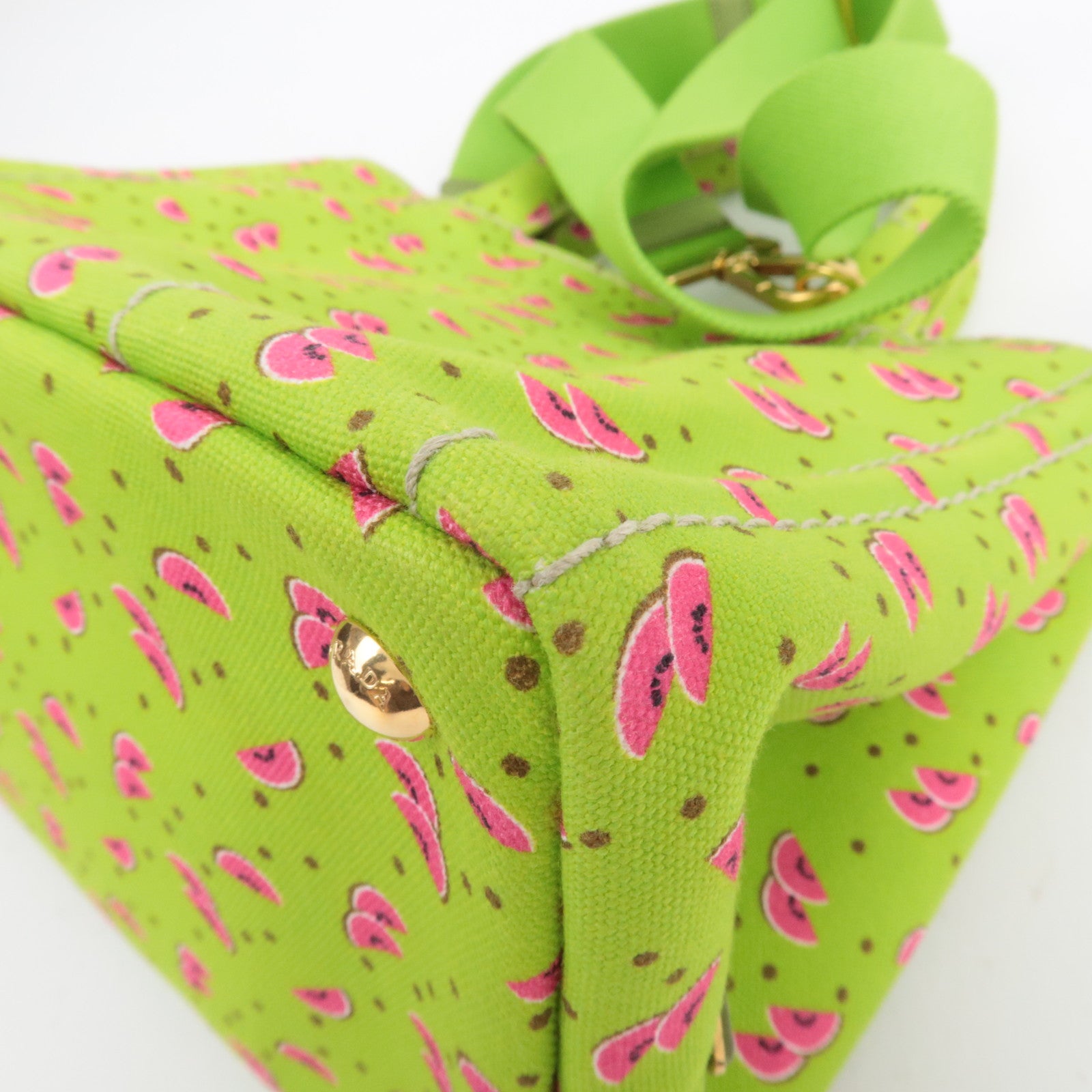 PRADA Canapa Mini 2Way Canvas Tote Bag Watermelon Print Light Green 1BG439