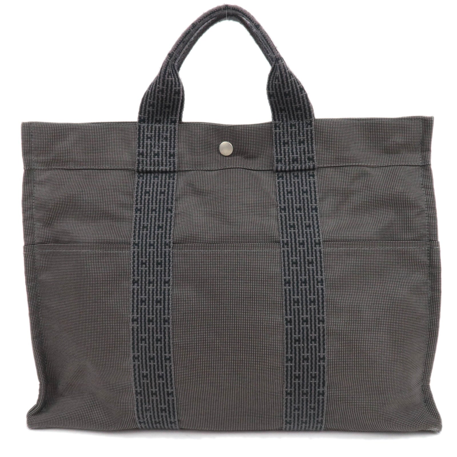 HERMES Her Line MM Nylon Canvas Tote Bag Gray88473