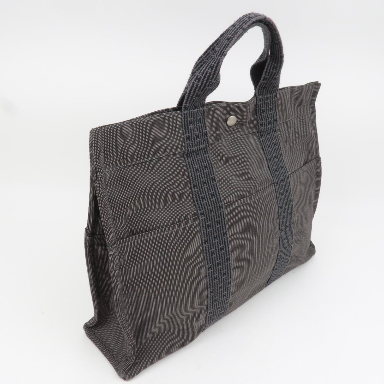 HERMES Her Line MM Nylon Canvas Tote Bag Gray