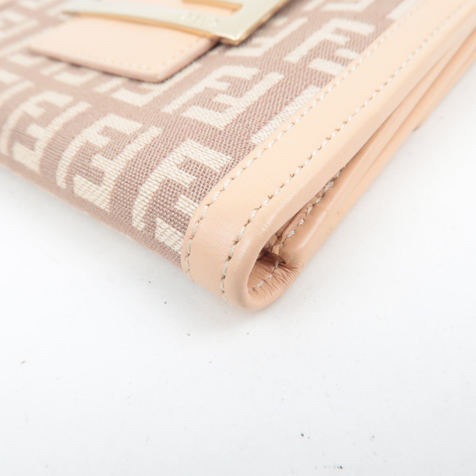 FENDI Zucchino Canvas Leather Wallet Brown Beige 8M0035