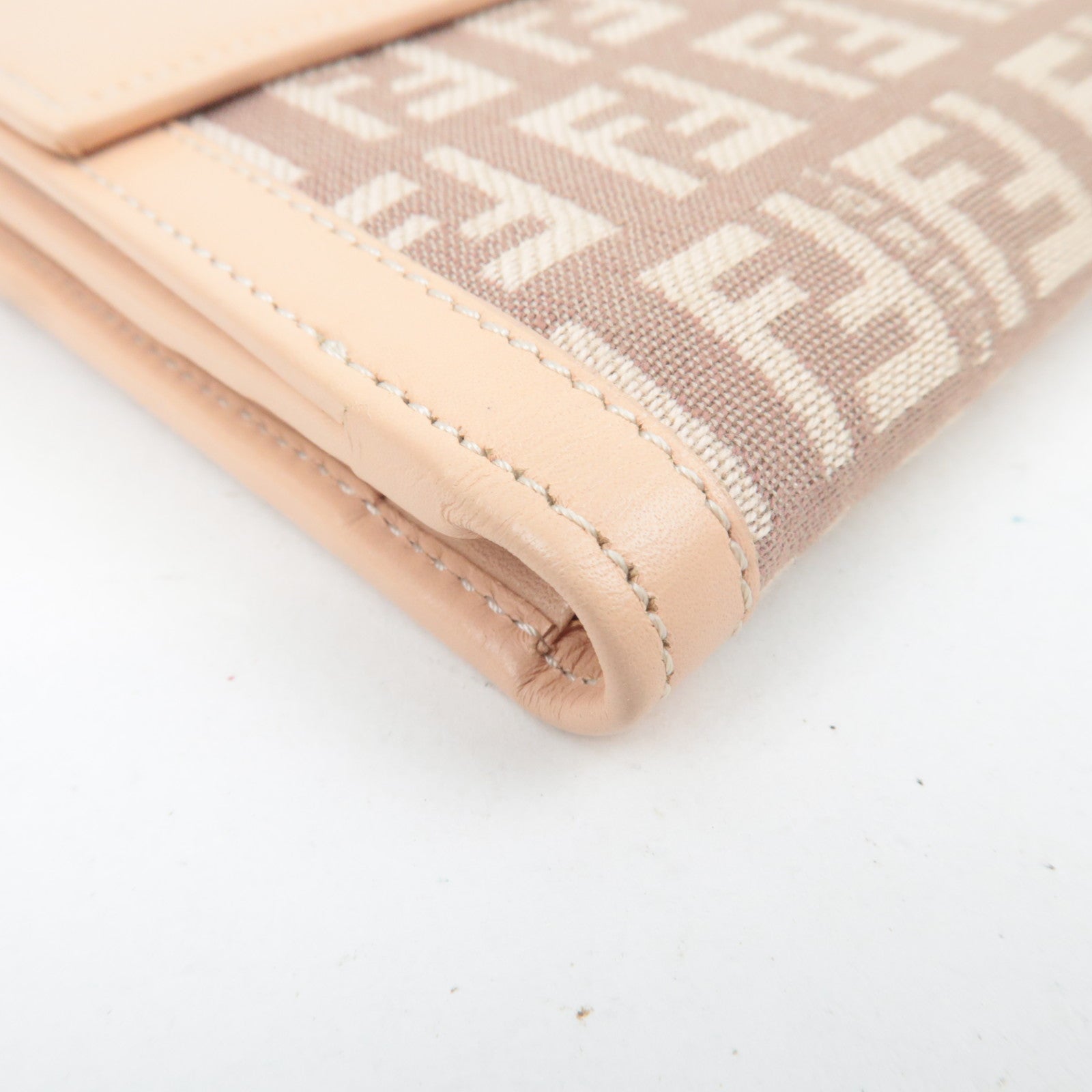 FENDI Zucchino Canvas Leather Wallet Brown Beige 8M0035