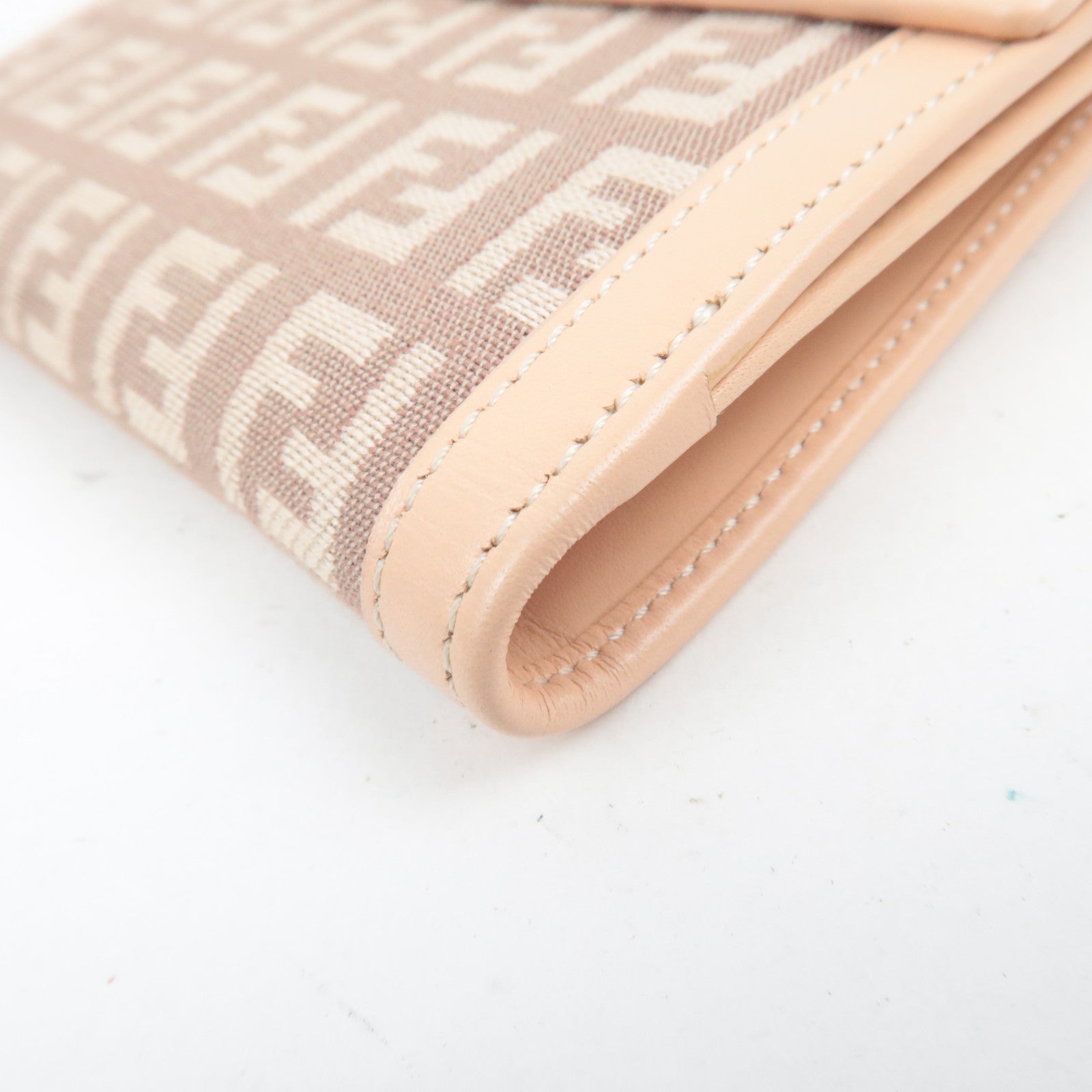 FENDI Zucchino Canvas Leather Wallet Brown Beige 8M0035