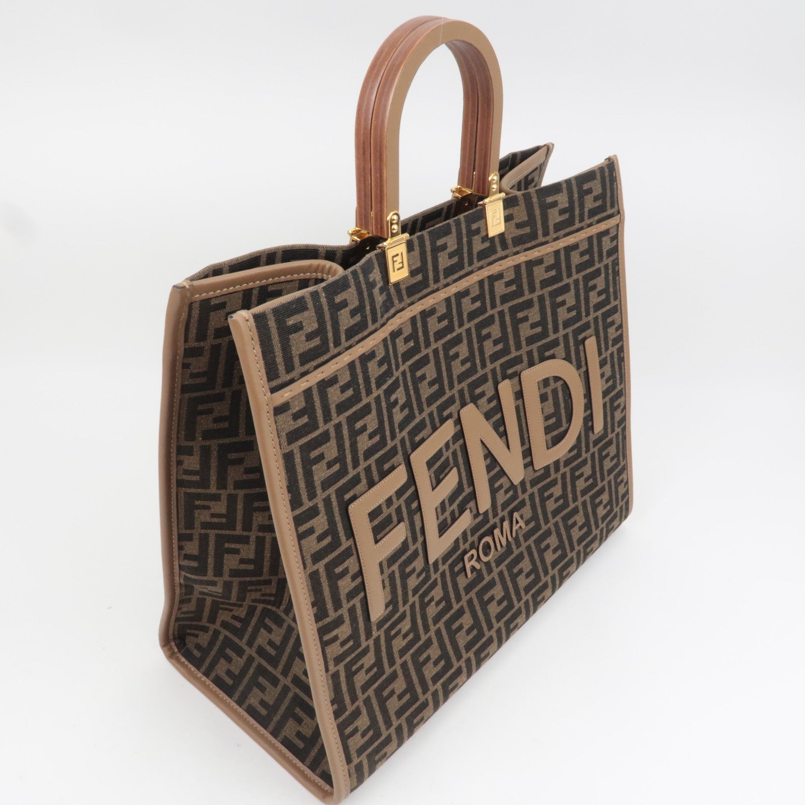 FENDI Zucca Sunshine Large Canvas Tote Bag Brown 8BH372