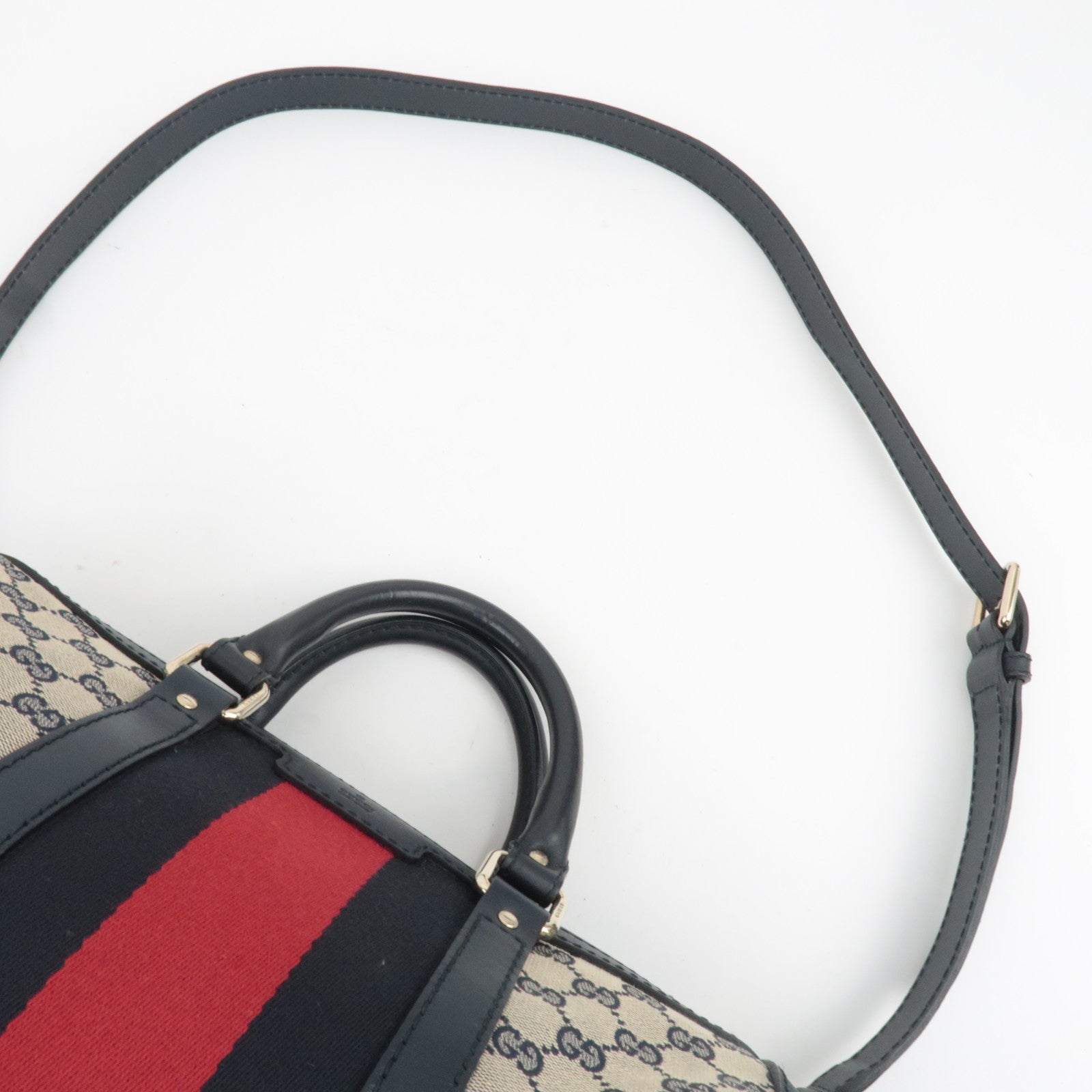 GUCCI Sherry GG Canvas 2Way Handbag Beige Navy 247205