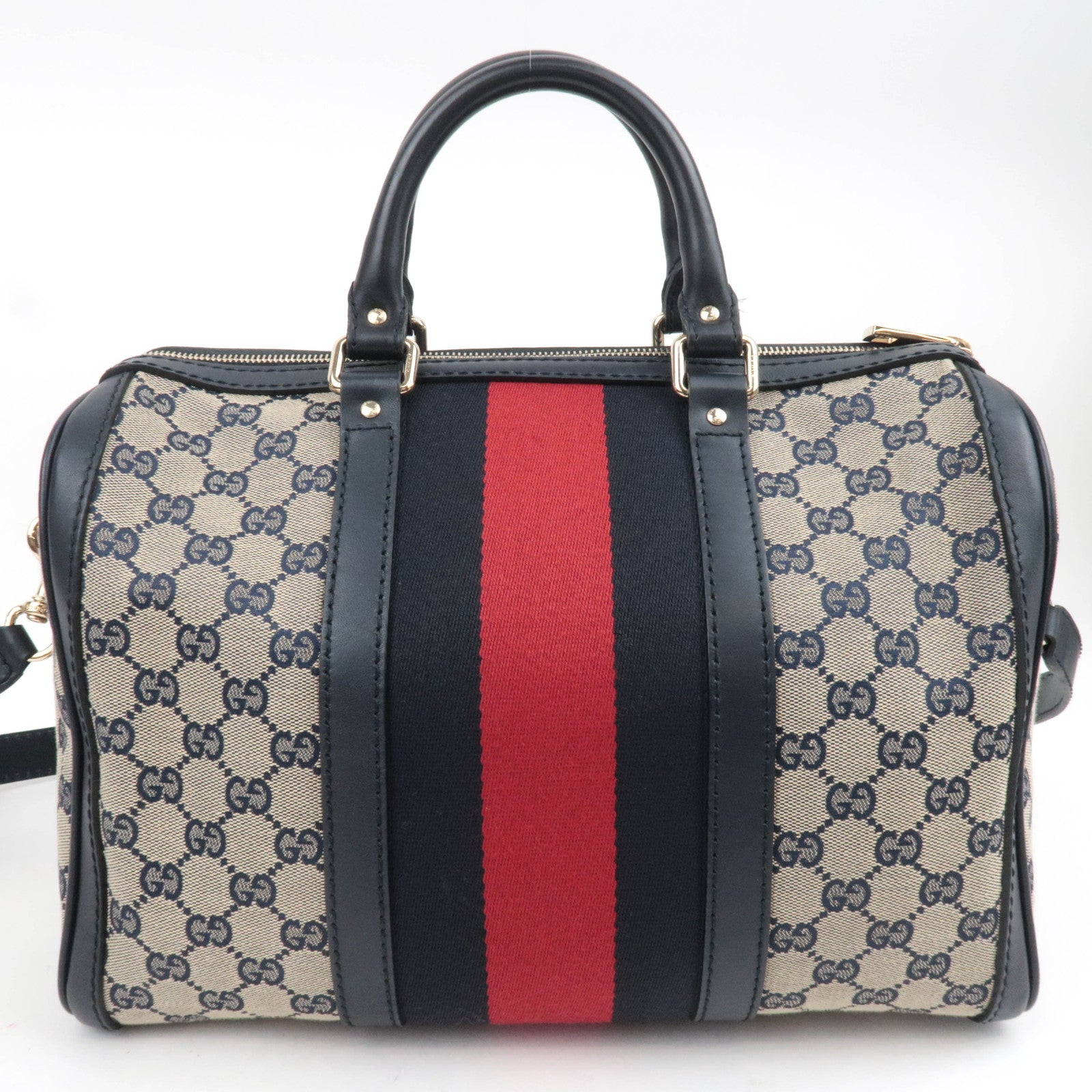 GUCCI Sherry GG Canvas 2Way Handbag Beige Navy 247205
