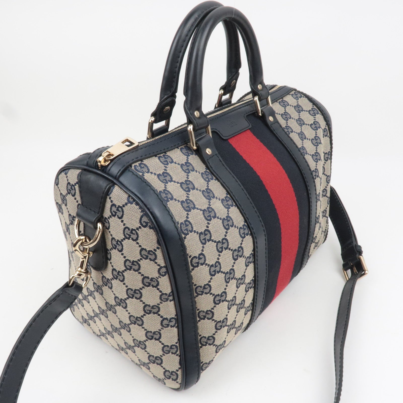 GUCCI Sherry GG Canvas 2Way Handbag Beige Navy 247205