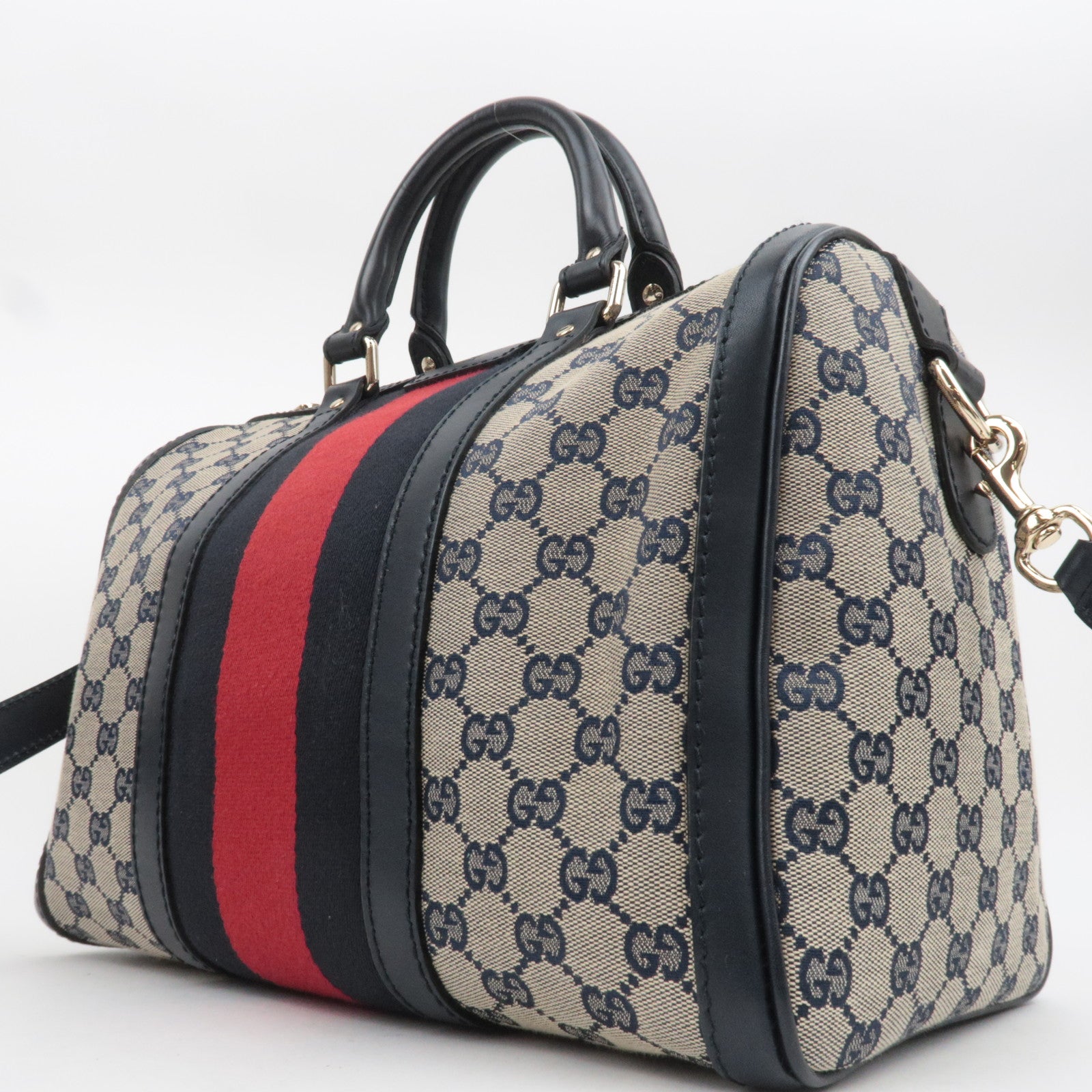 GUCCI Sherry GG Canvas 2Way Handbag Beige Navy 247205