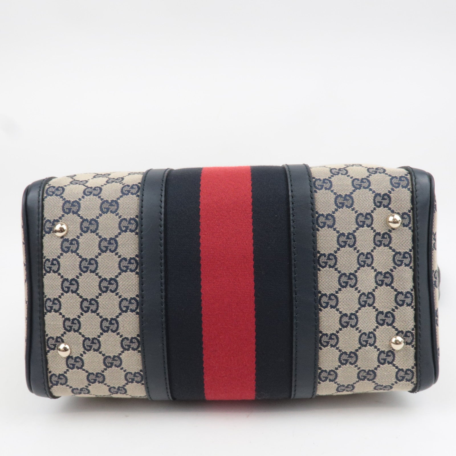 GUCCI Sherry GG Canvas 2Way Handbag Beige Navy 247205
