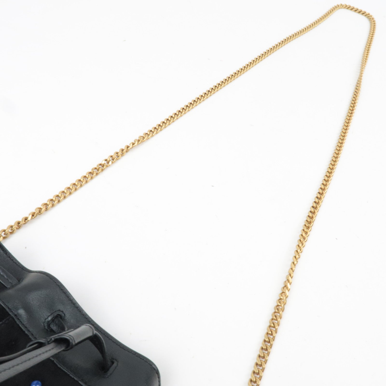 SAINT LAURENT Beaded Bucket Suede Chain Shoulder Bag Black 565205