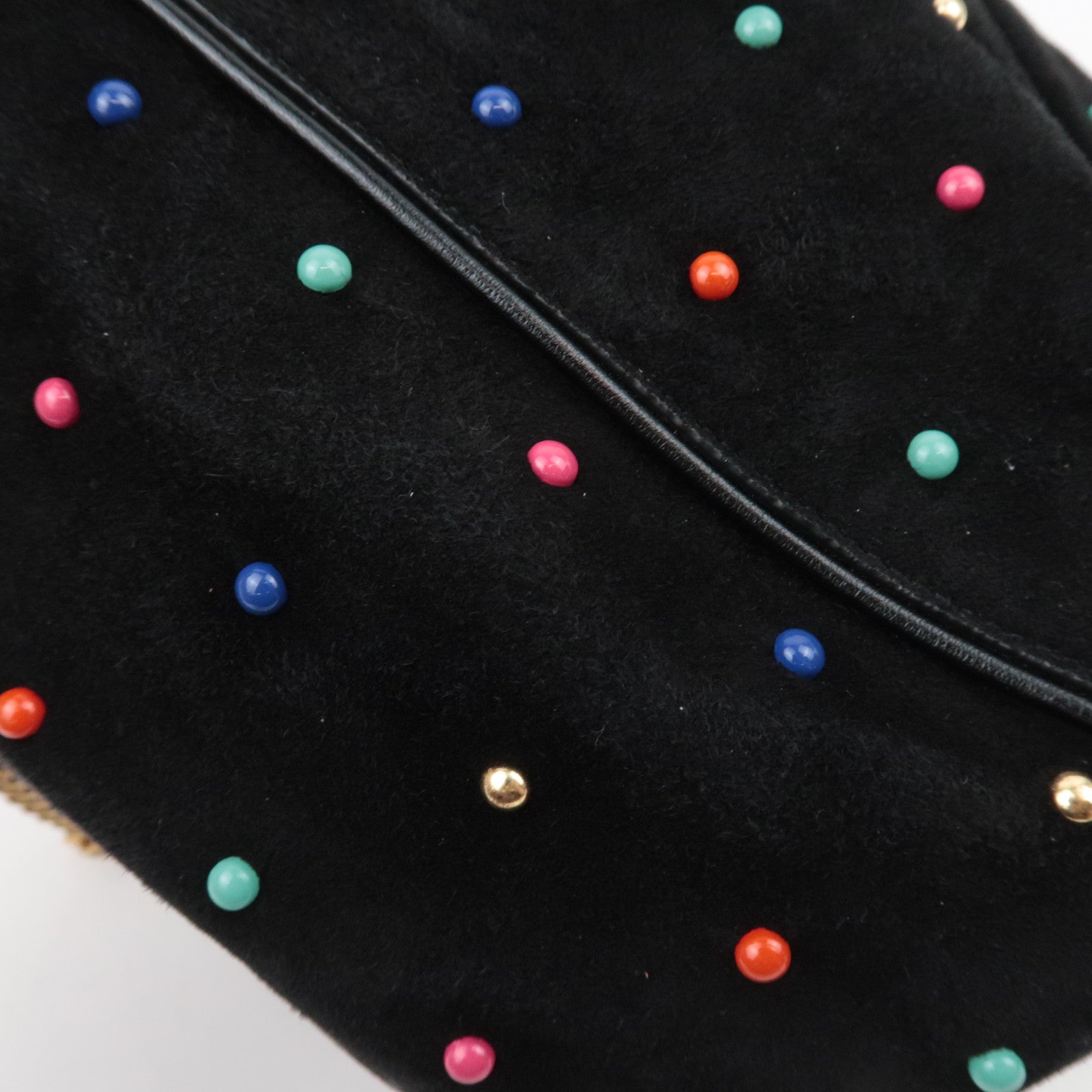 SAINT LAURENT Beaded Bucket Suede Chain Shoulder Bag Black 565205