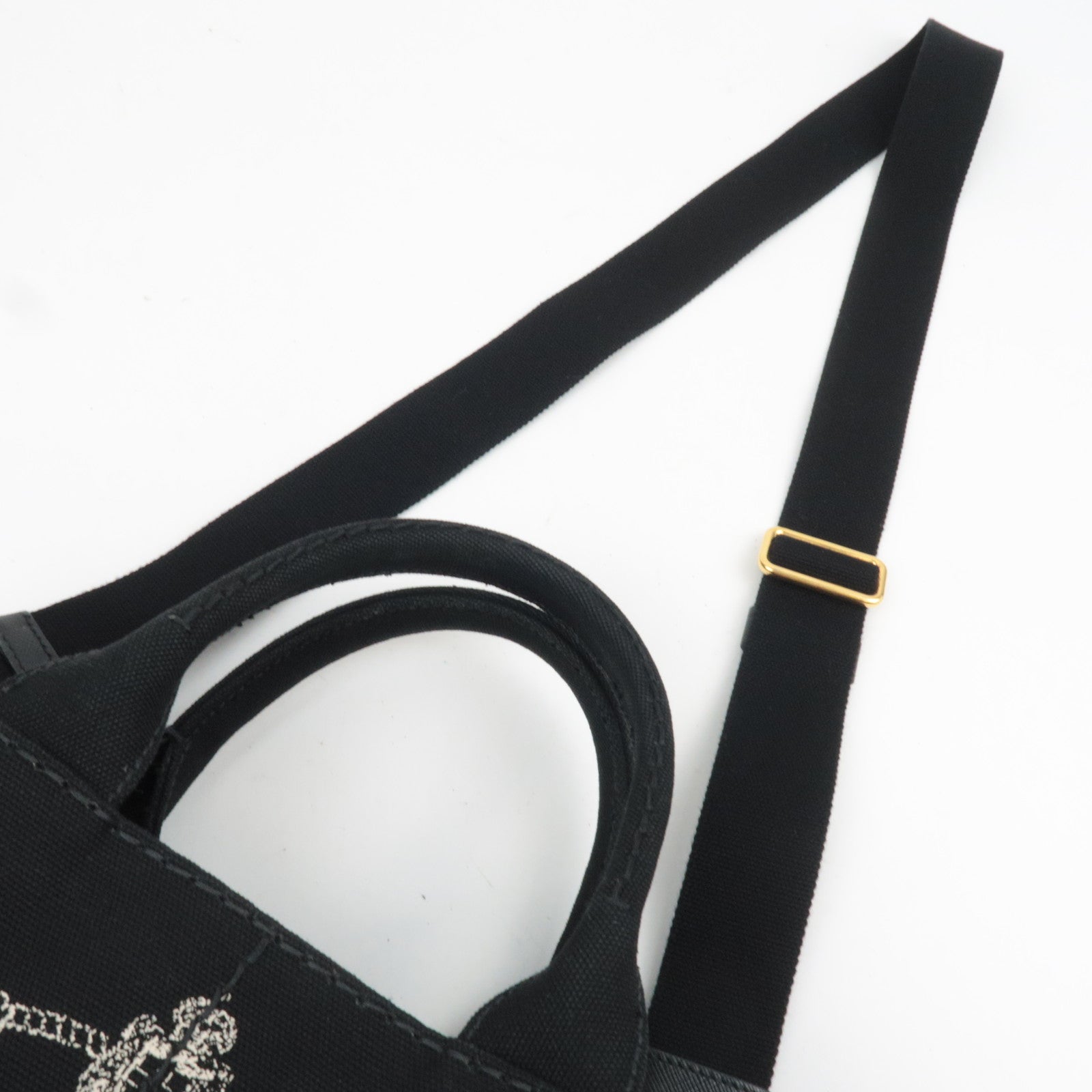 PRADA Canapa Mini 2Way Canvas Tote Bag Black 1BG439