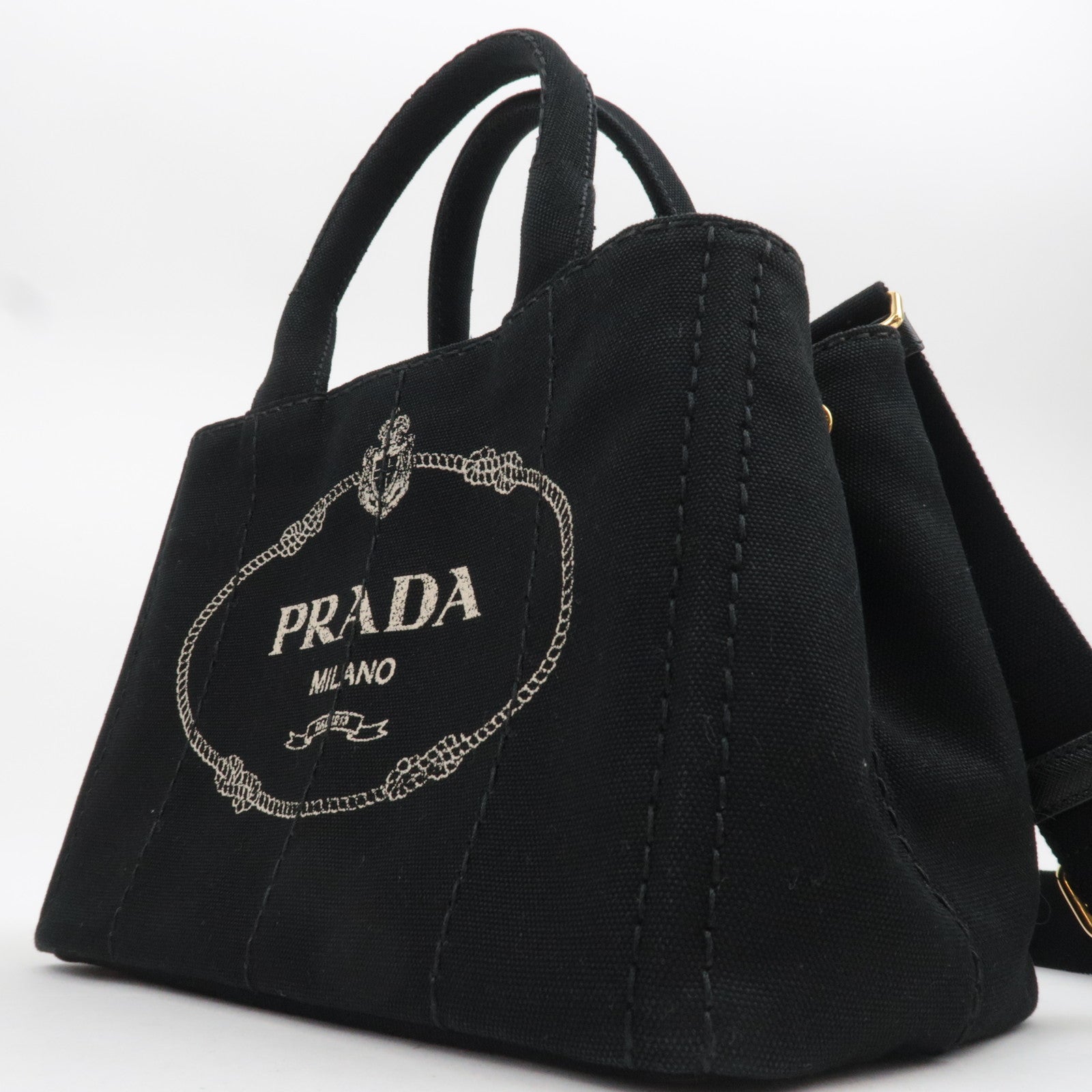PRADA Canapa Mini 2Way Canvas Tote Bag Black 1BG439