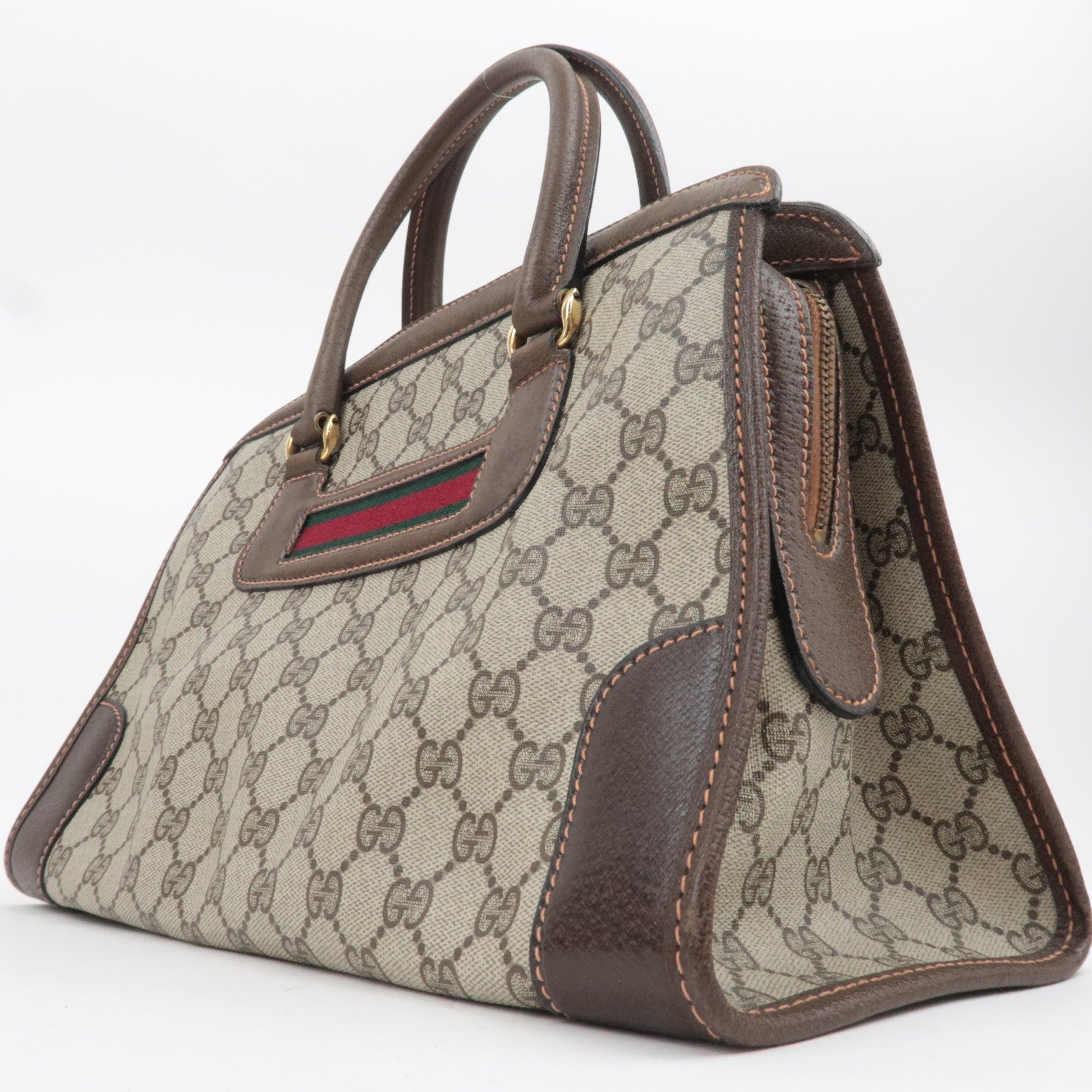 GUCCI Old Gucci Sherry GG Plus Handbag Beige Brown