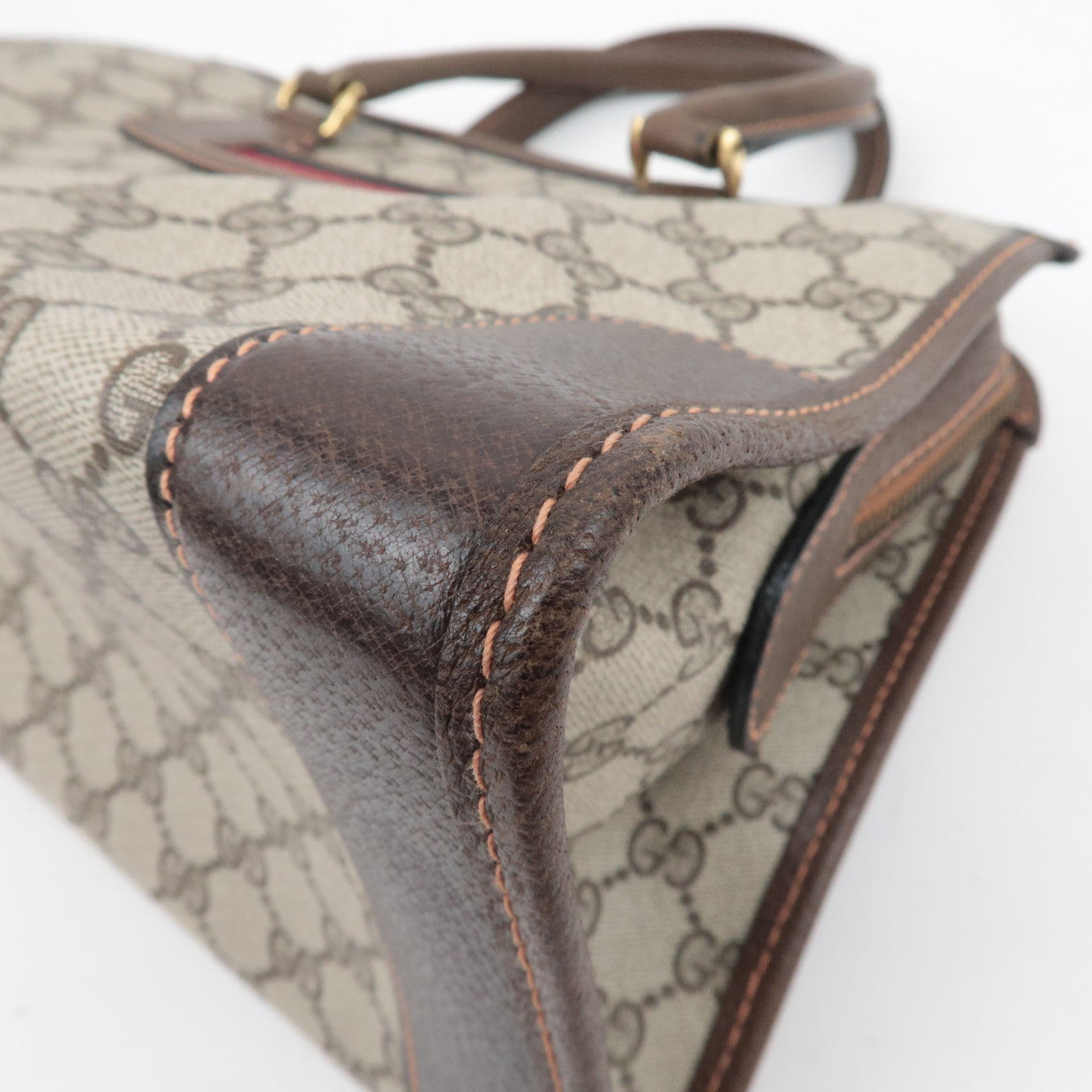 GUCCI Old Gucci Sherry GG Plus Handbag Beige Brown