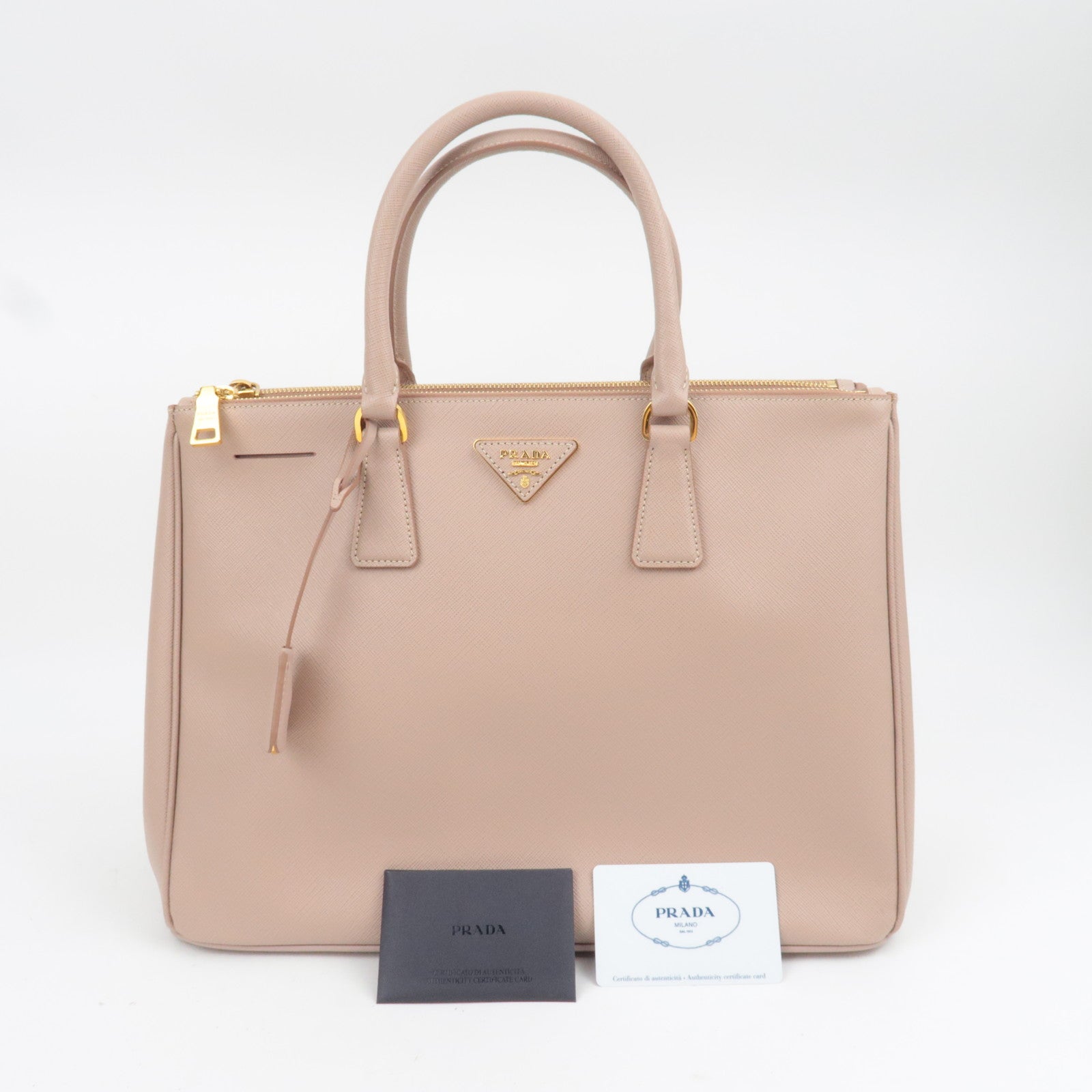 PRADA Saffiano Galleria Leather Handbag Pink Beige BN1786