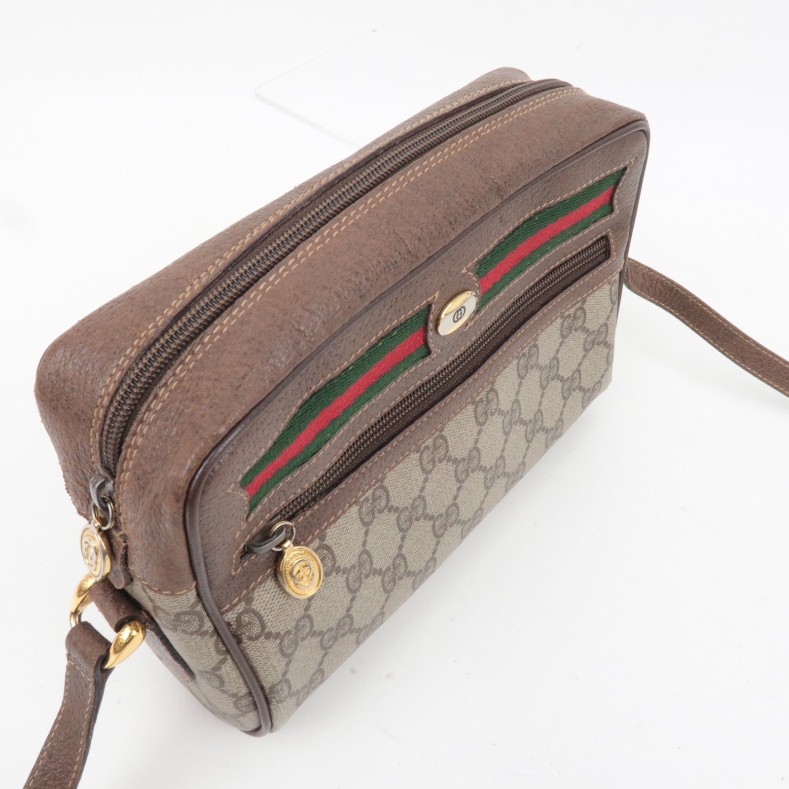 GUCCI Old Gucci Sherry GG Plus Shoulder Bag Brown 001.115.6655