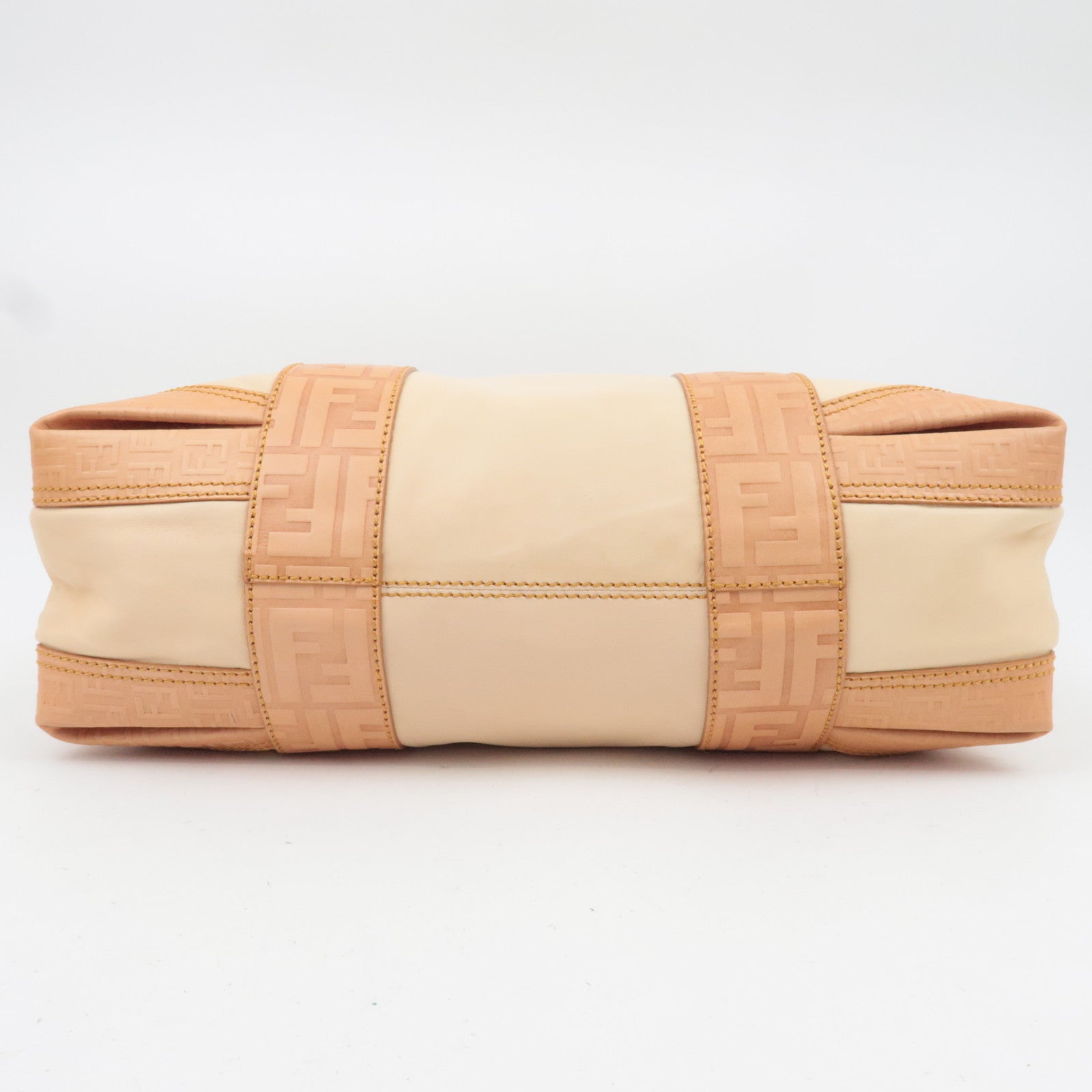 FENDI Zucca Leather Handbag Beige 8BL096