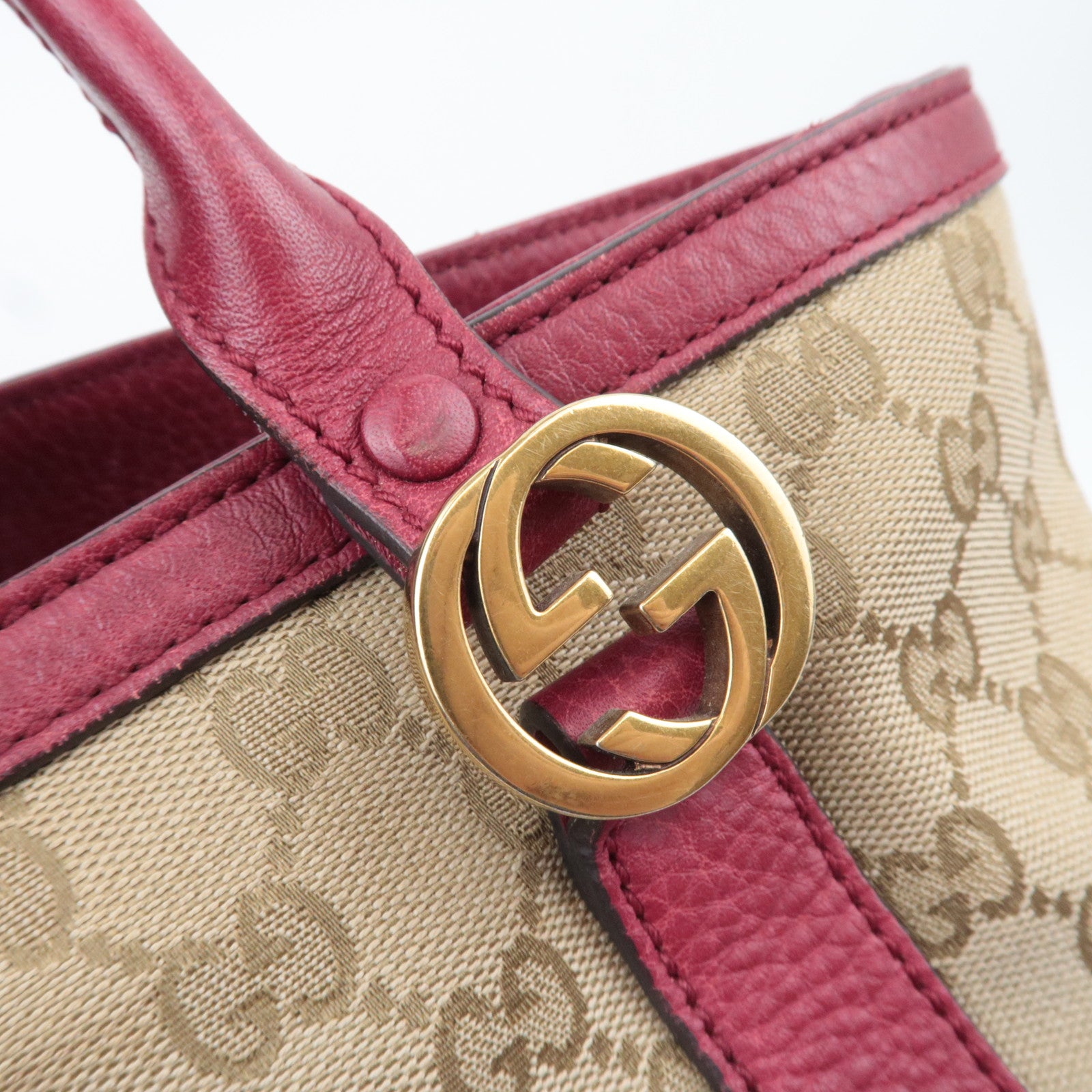 GUCCI Miss GG GG Canvas Tote Bag Beige Red 342591
