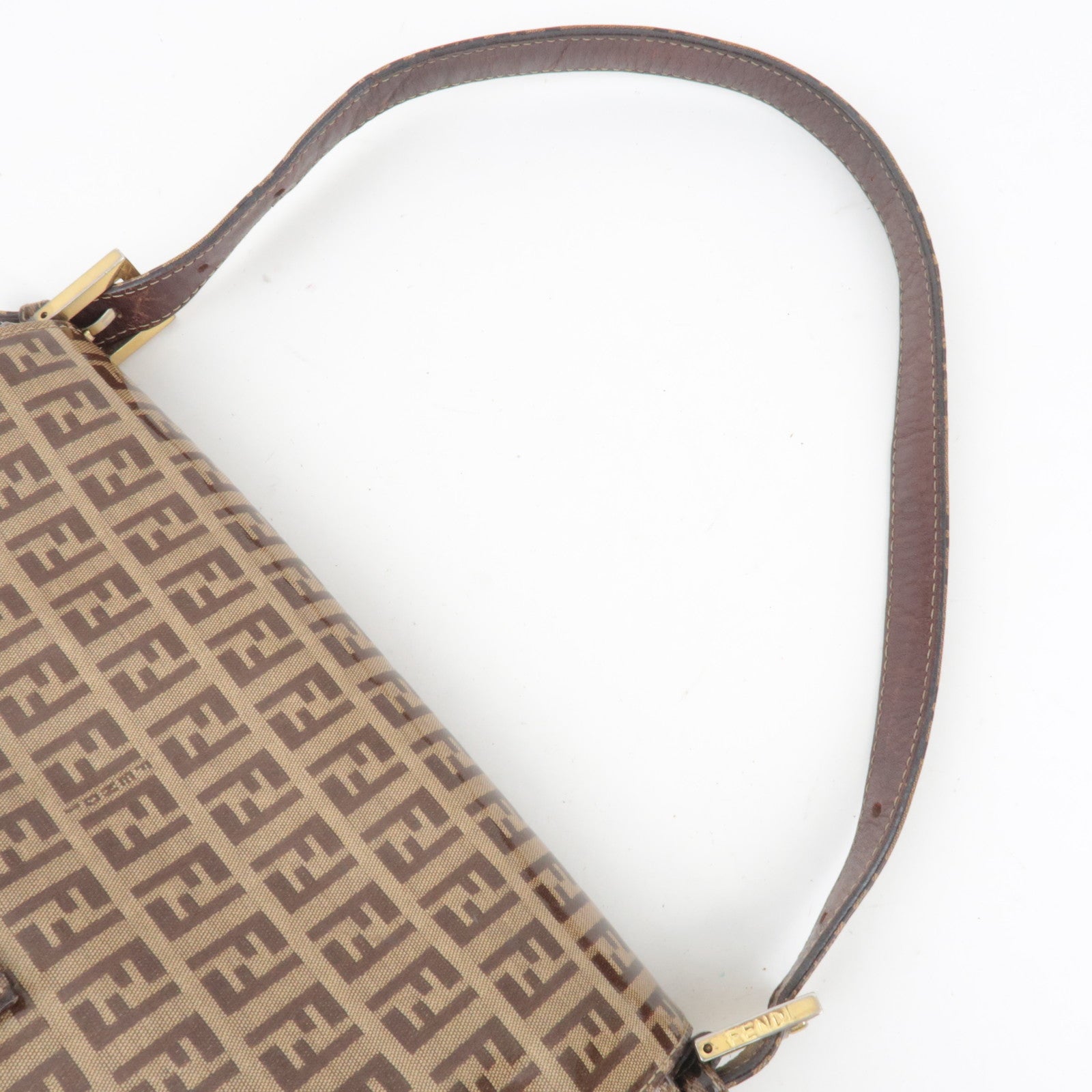 FENDI Zucchino Mamma Baguette Vinyl Shoulder Bag Brown 26325