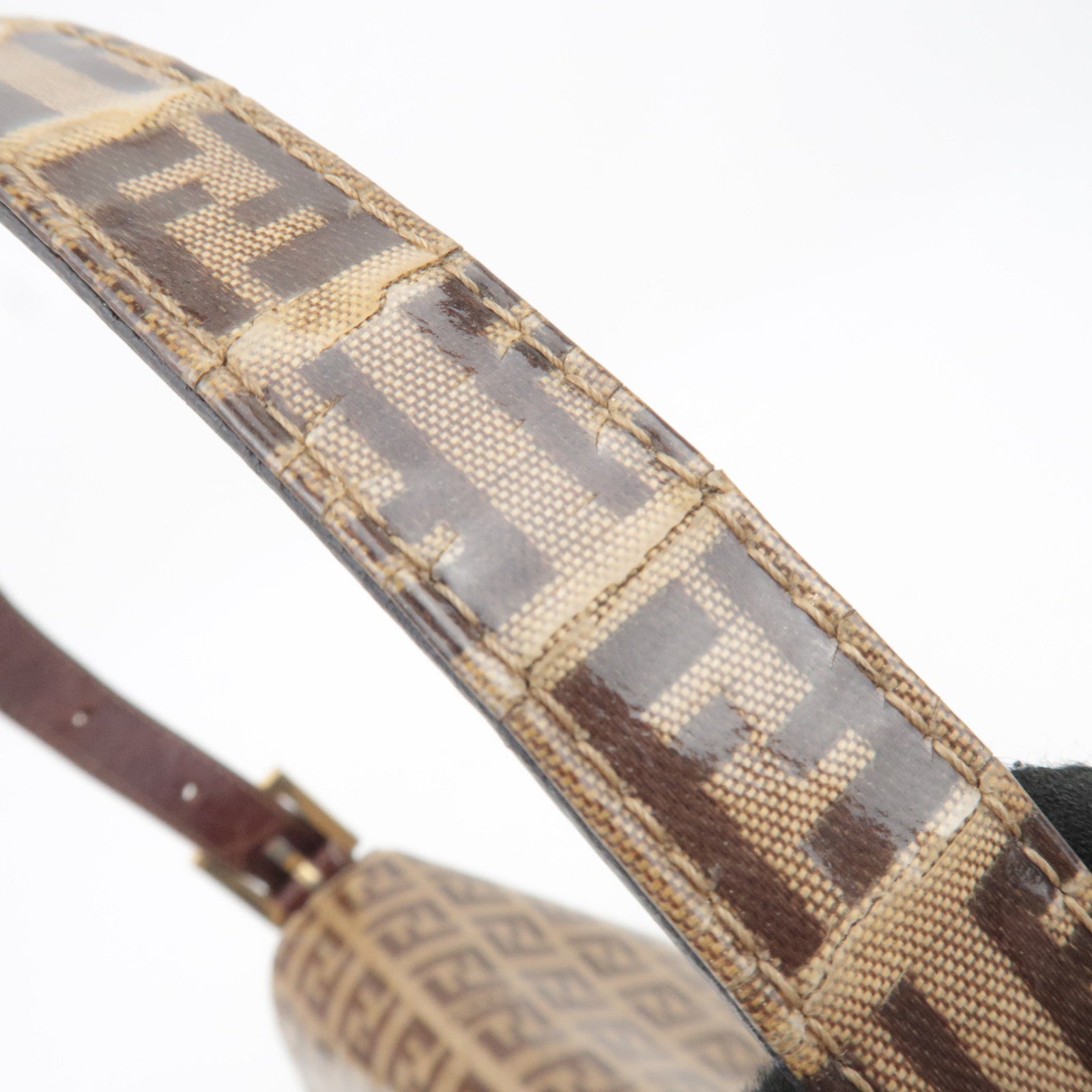 FENDI Zucchino Mamma Baguette Vinyl Shoulder Bag Brown 26325