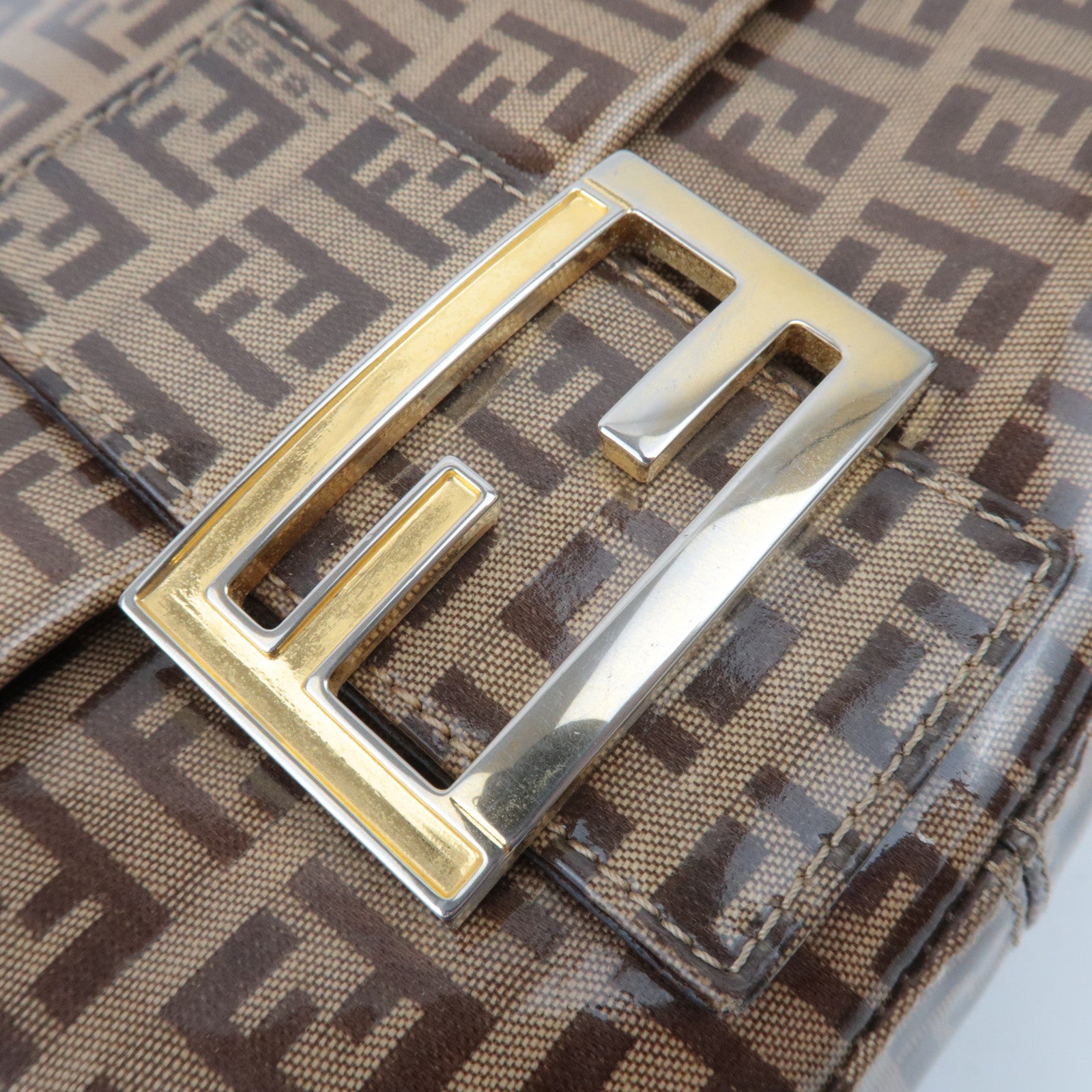 FENDI Zucchino Mamma Baguette Vinyl Shoulder Bag Brown 26325