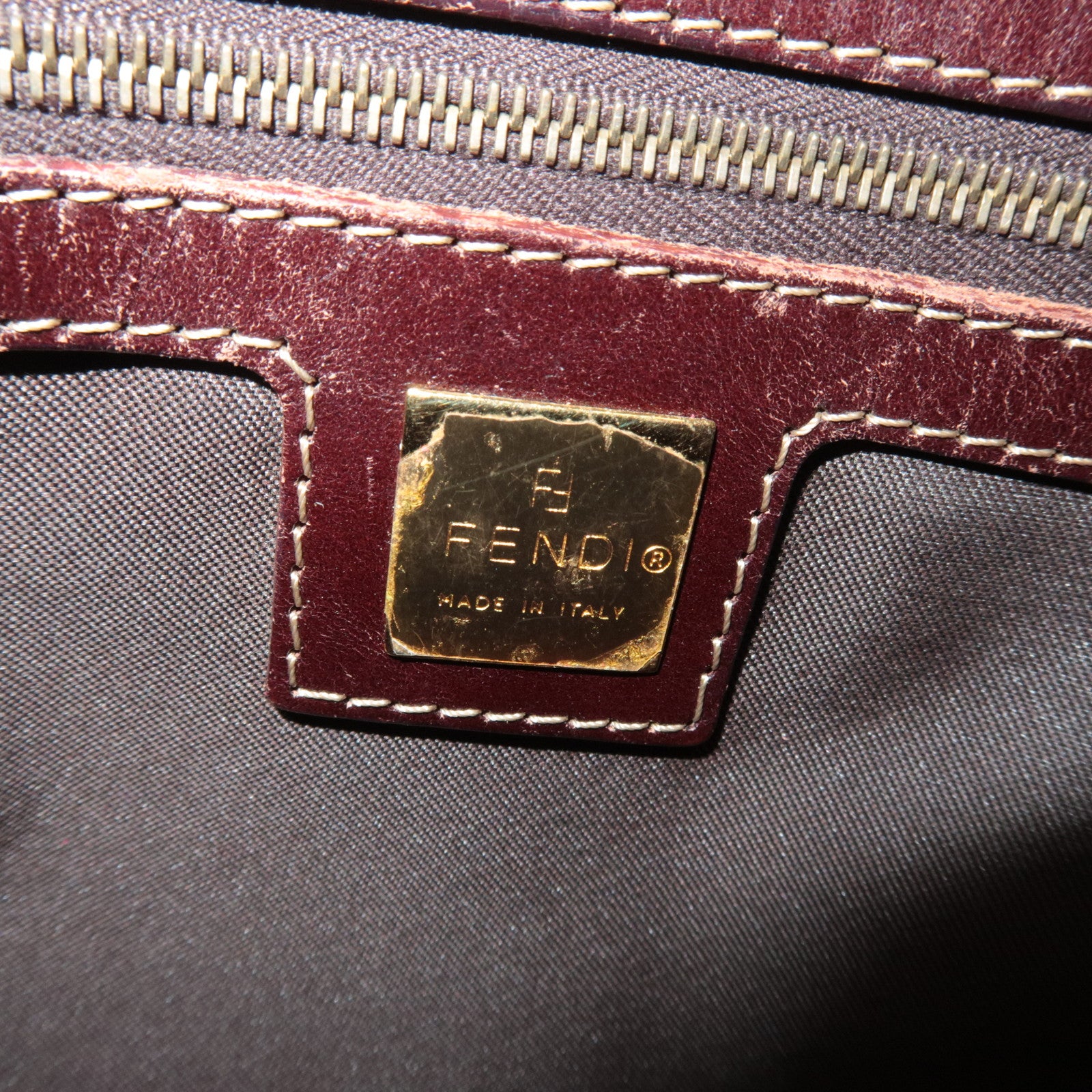 FENDI Zucchino Mamma Baguette Vinyl Shoulder Bag Brown 26325