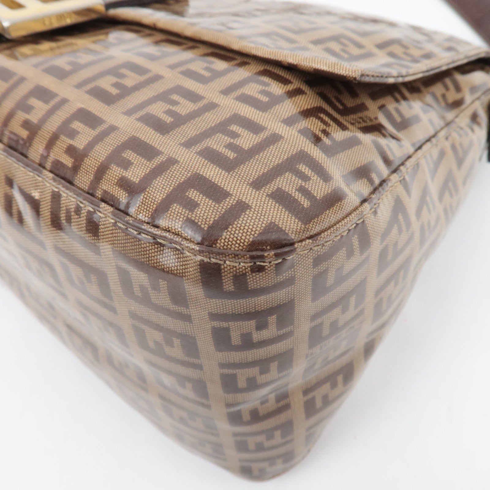 FENDI Zucchino Mamma Baguette Vinyl Shoulder Bag Brown 26325