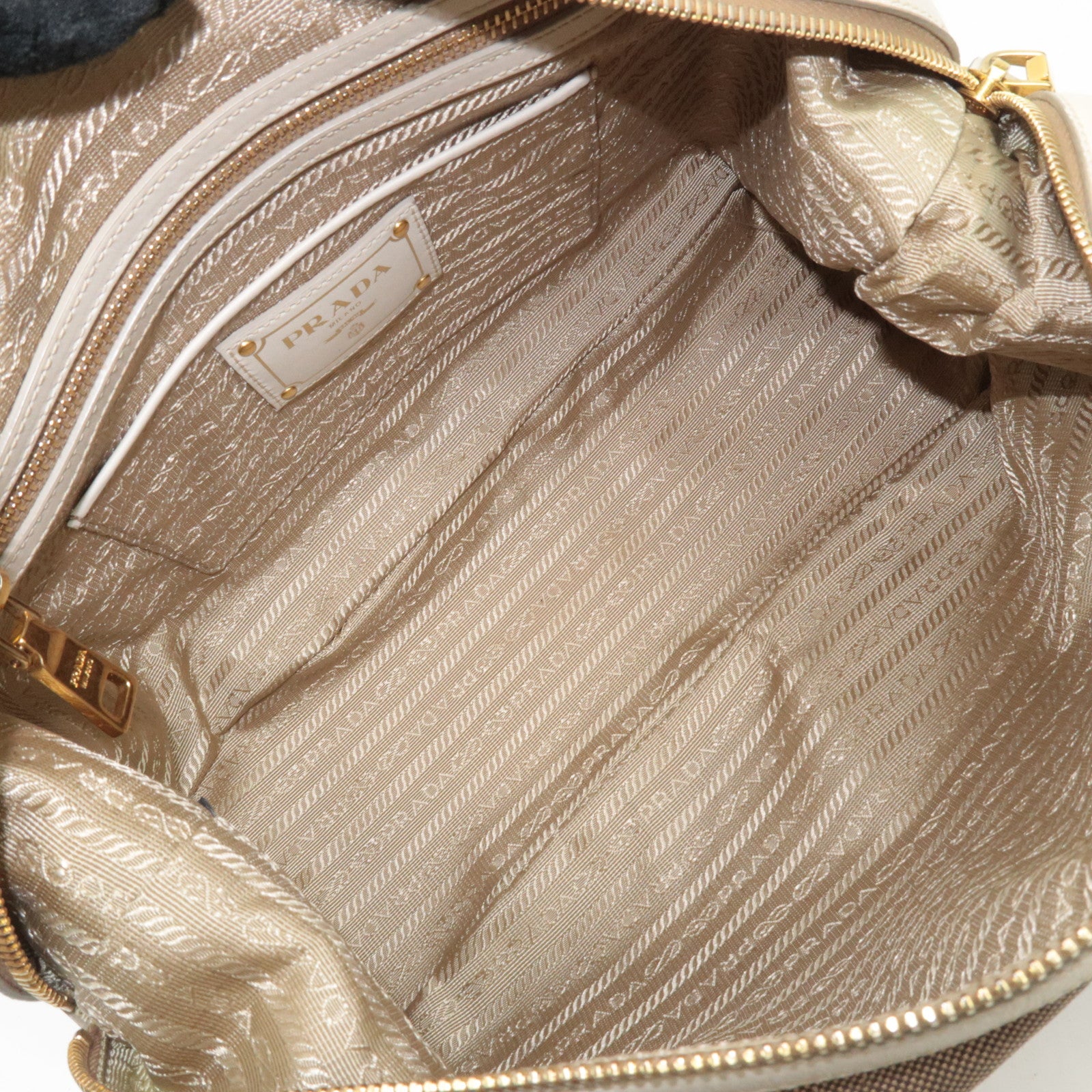 PRADA Logo Jacquard Shoulder Bag Beige