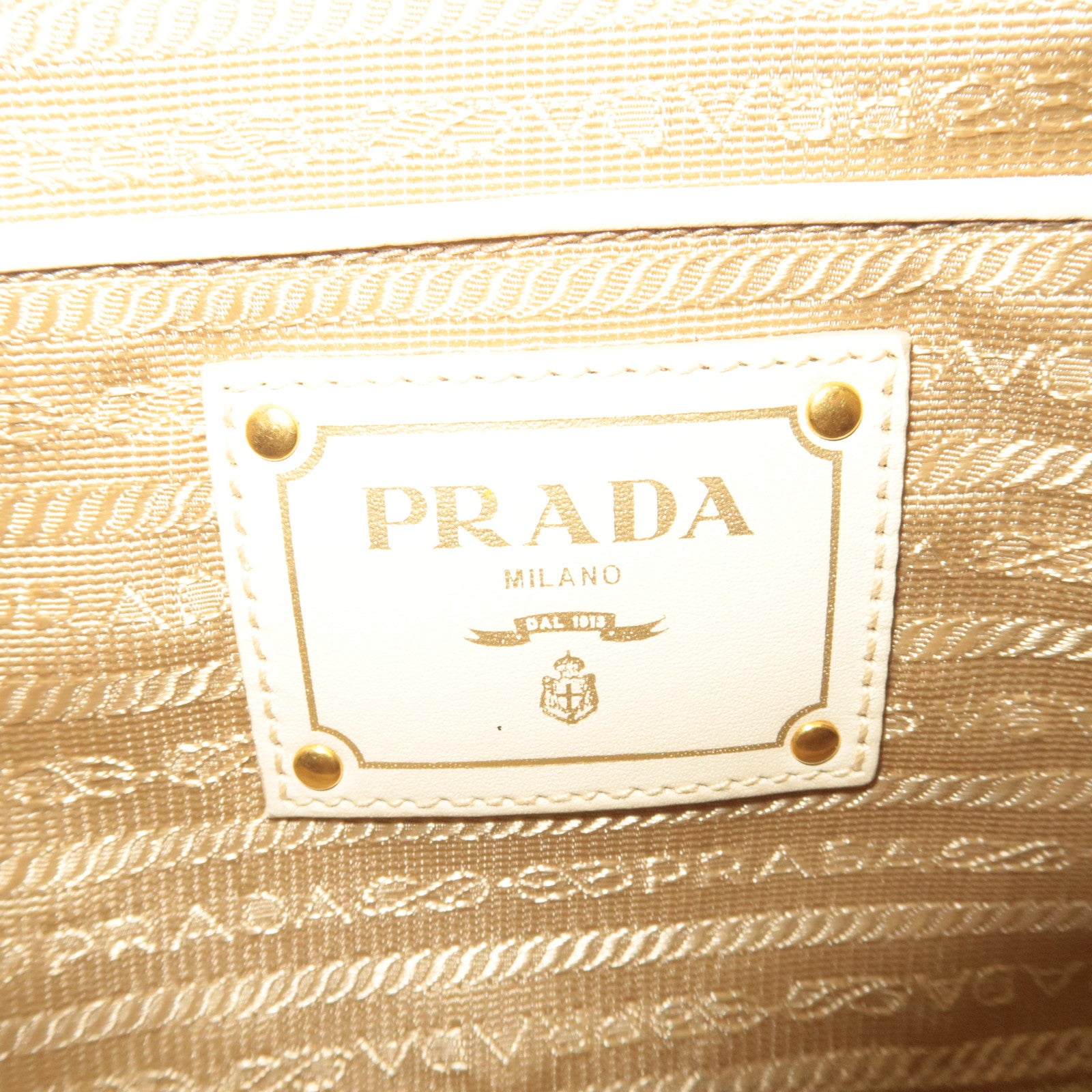 PRADA Logo Jacquard Shoulder Bag Beige