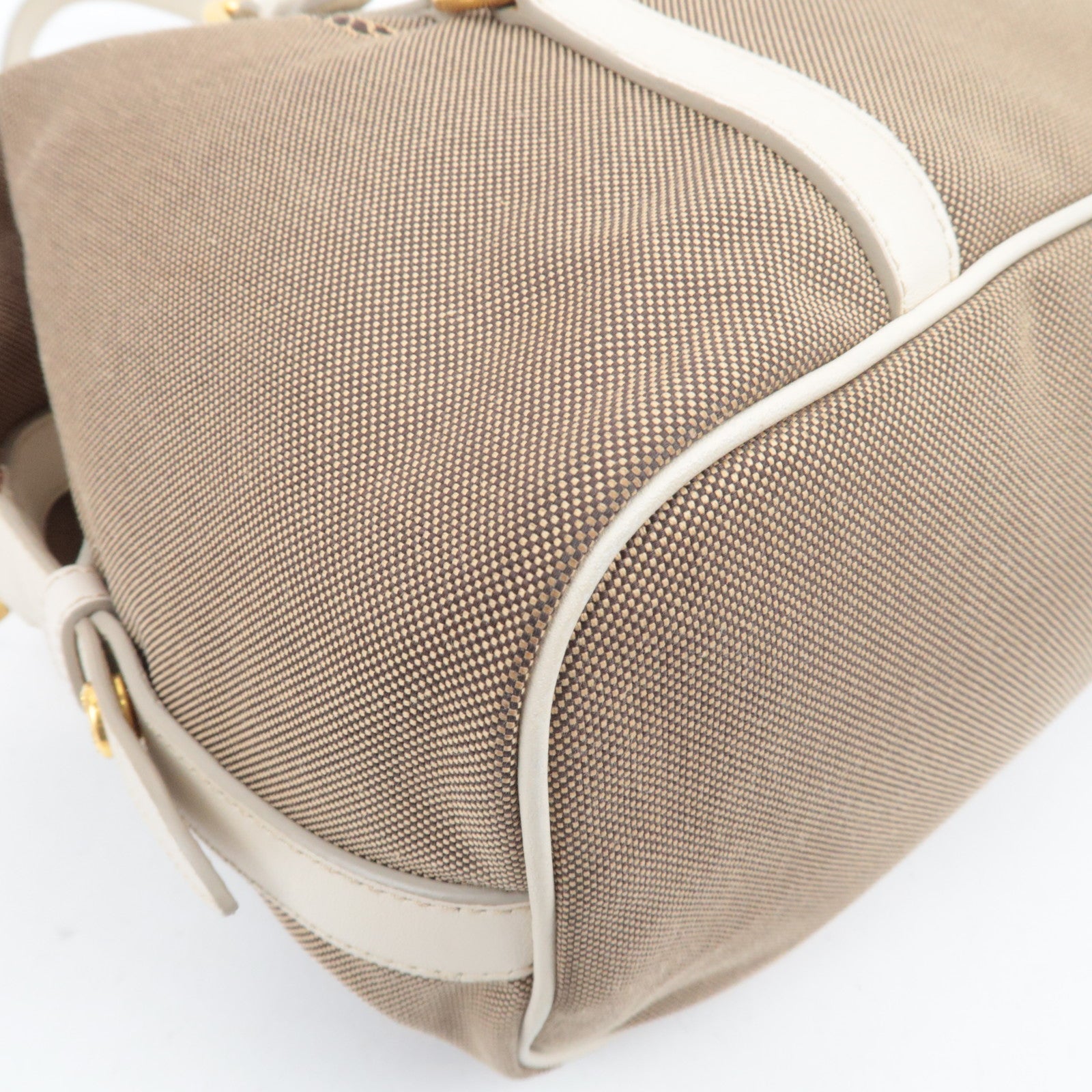 PRADA Logo Jacquard Shoulder Bag Beige