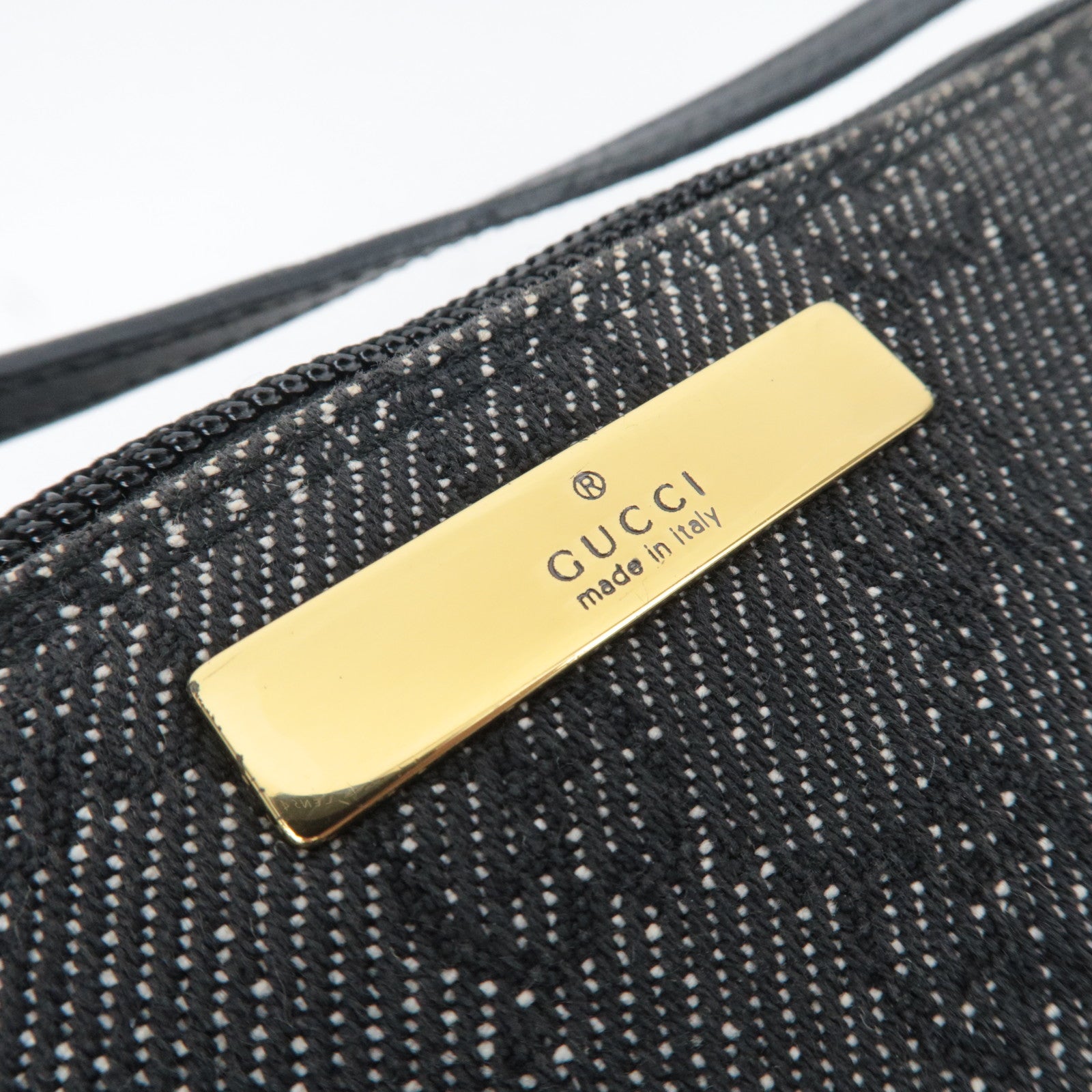 GUCCI Boat Bag GG Denim Handbag Black 07198