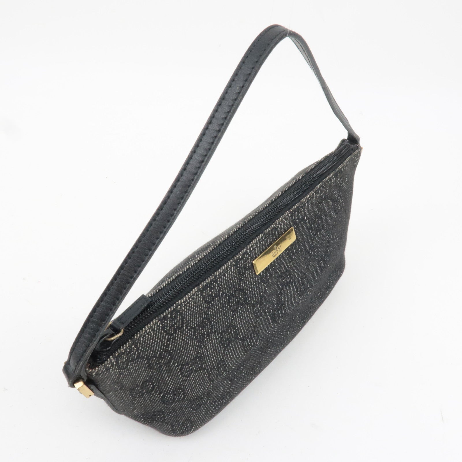 GUCCI Boat Bag GG Denim Handbag Black 07198