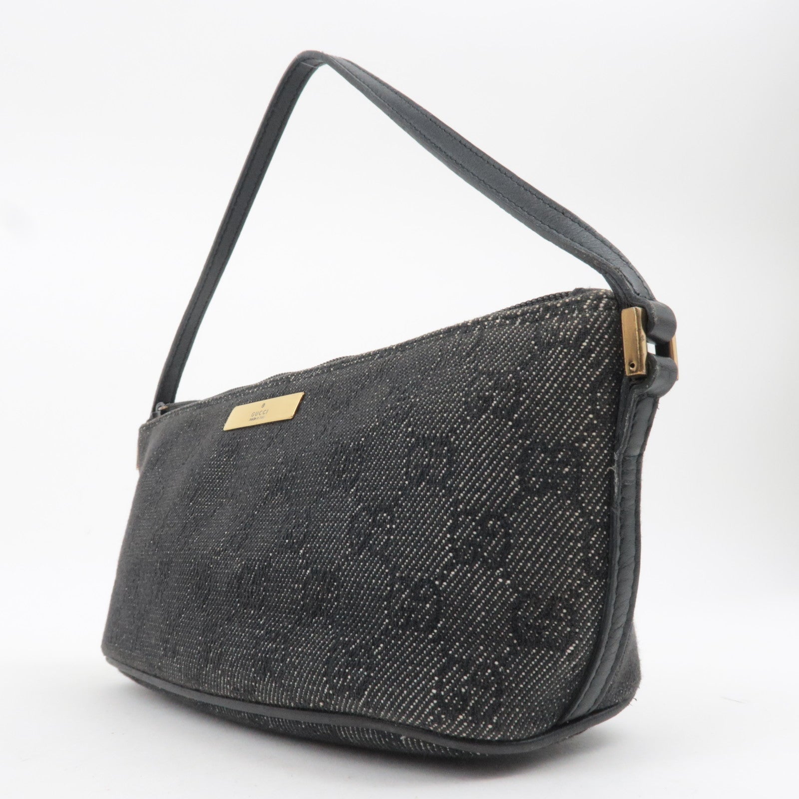 GUCCI Boat Bag GG Denim Handbag Black 07198