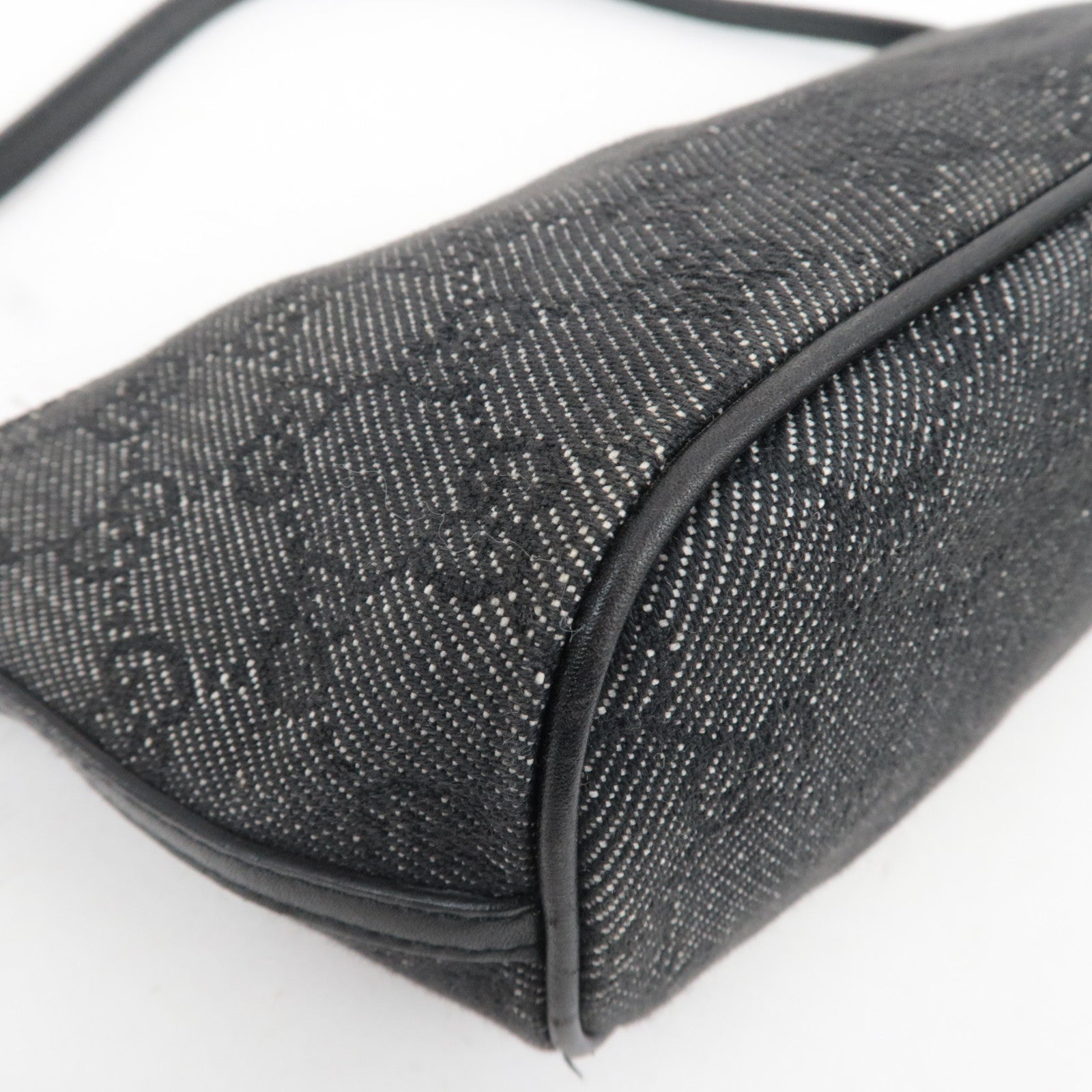 GUCCI Boat Bag GG Denim Handbag Black 07198