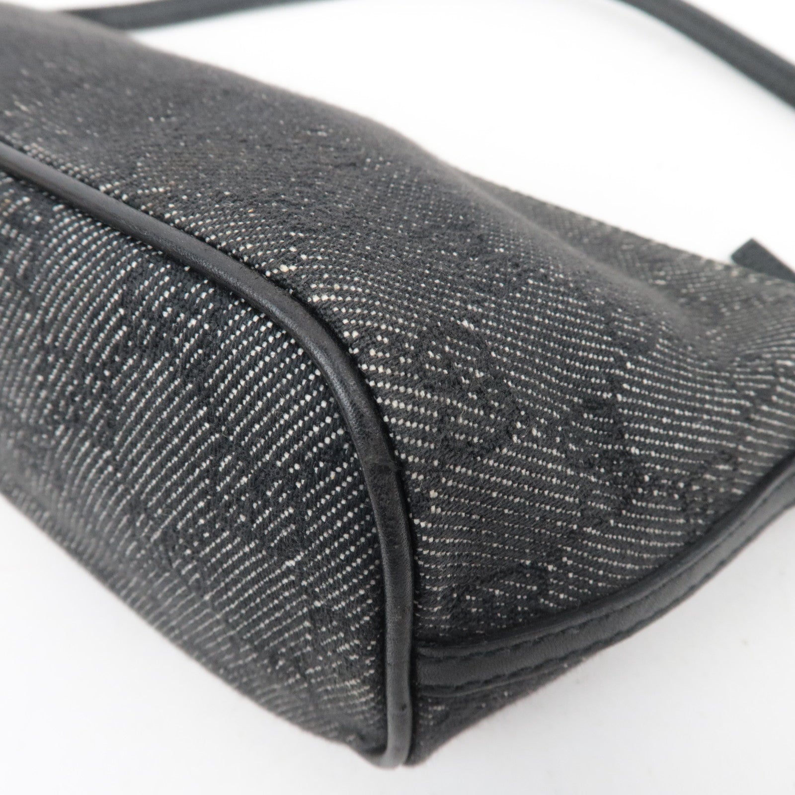GUCCI Boat Bag GG Denim Handbag Black 07198