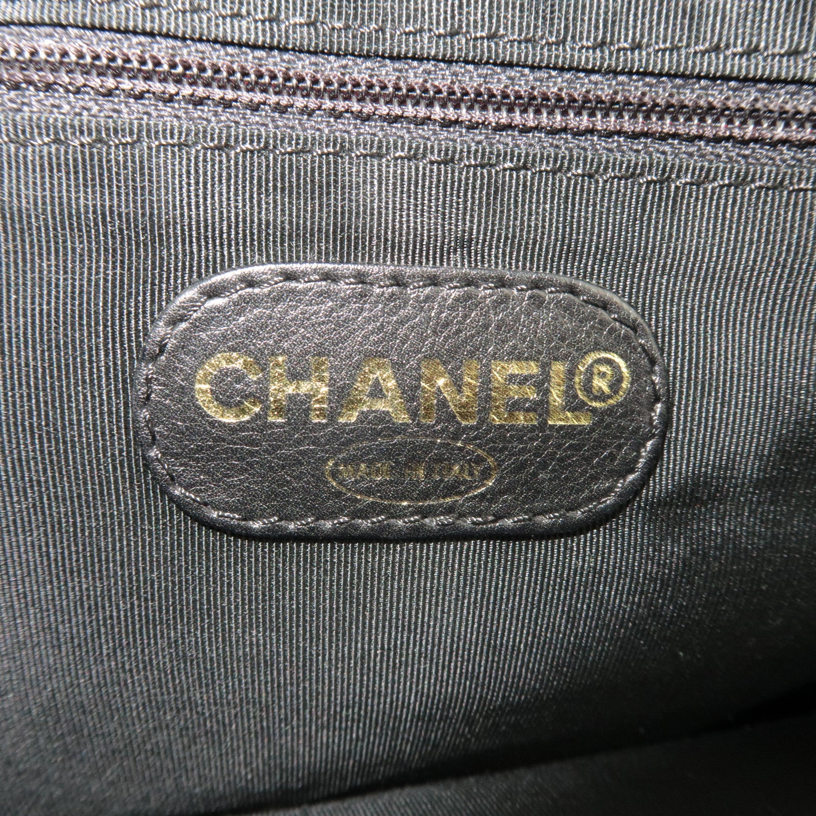CHANEL Logo Caviarskin Tote Bag Black