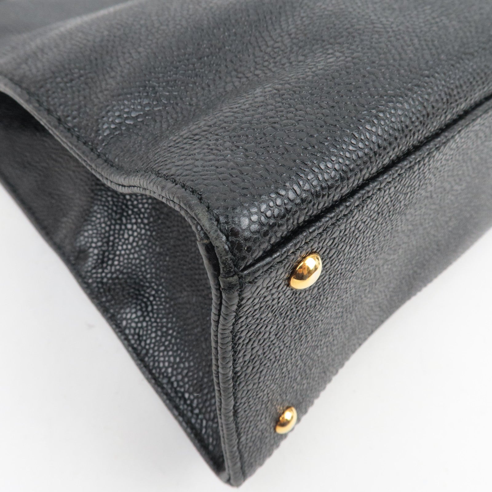 CHANEL Logo Caviarskin Tote Bag Black
