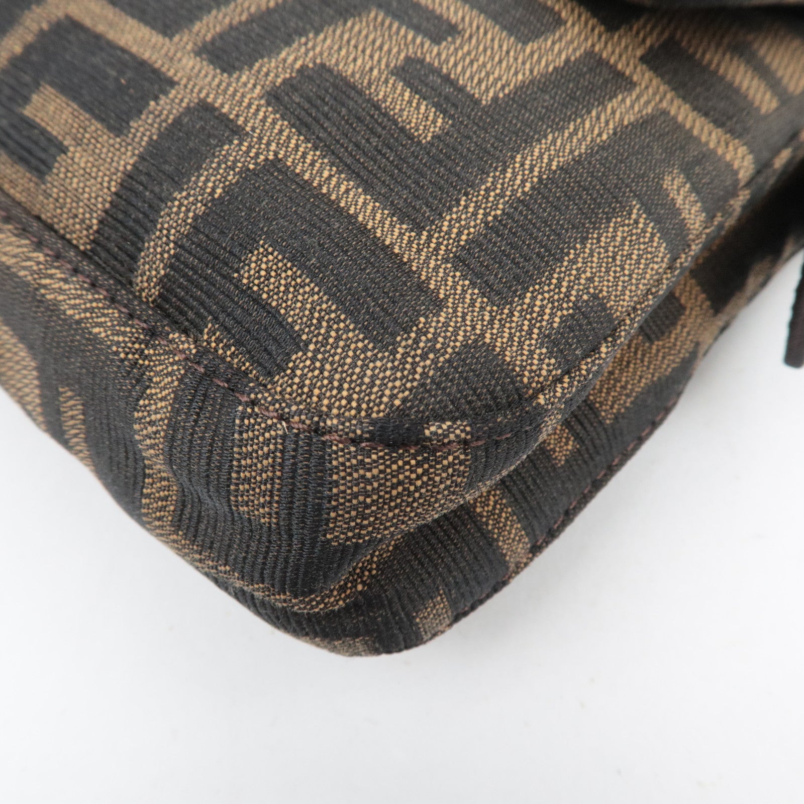 FENDI Zucca Mamma Baguette Canvas Leather Shoulder Bag Brown 26424