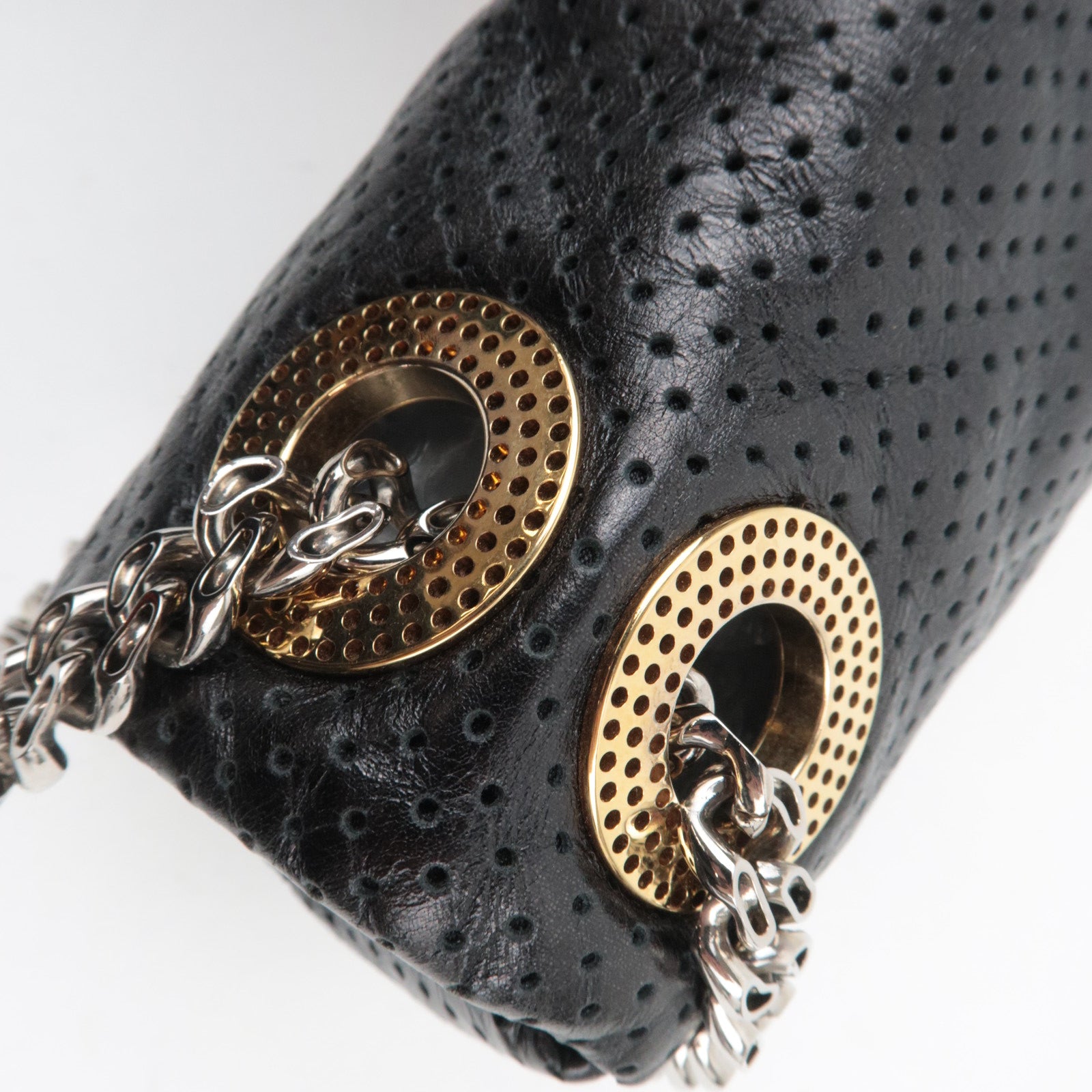 CHANEL 2.55 Perforated Leather Chain Shoulder Bag Black