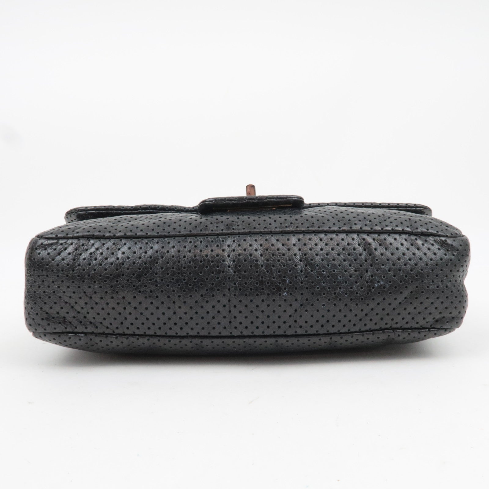 CHANEL 2.55 Perforated Leather Chain Shoulder Bag Black