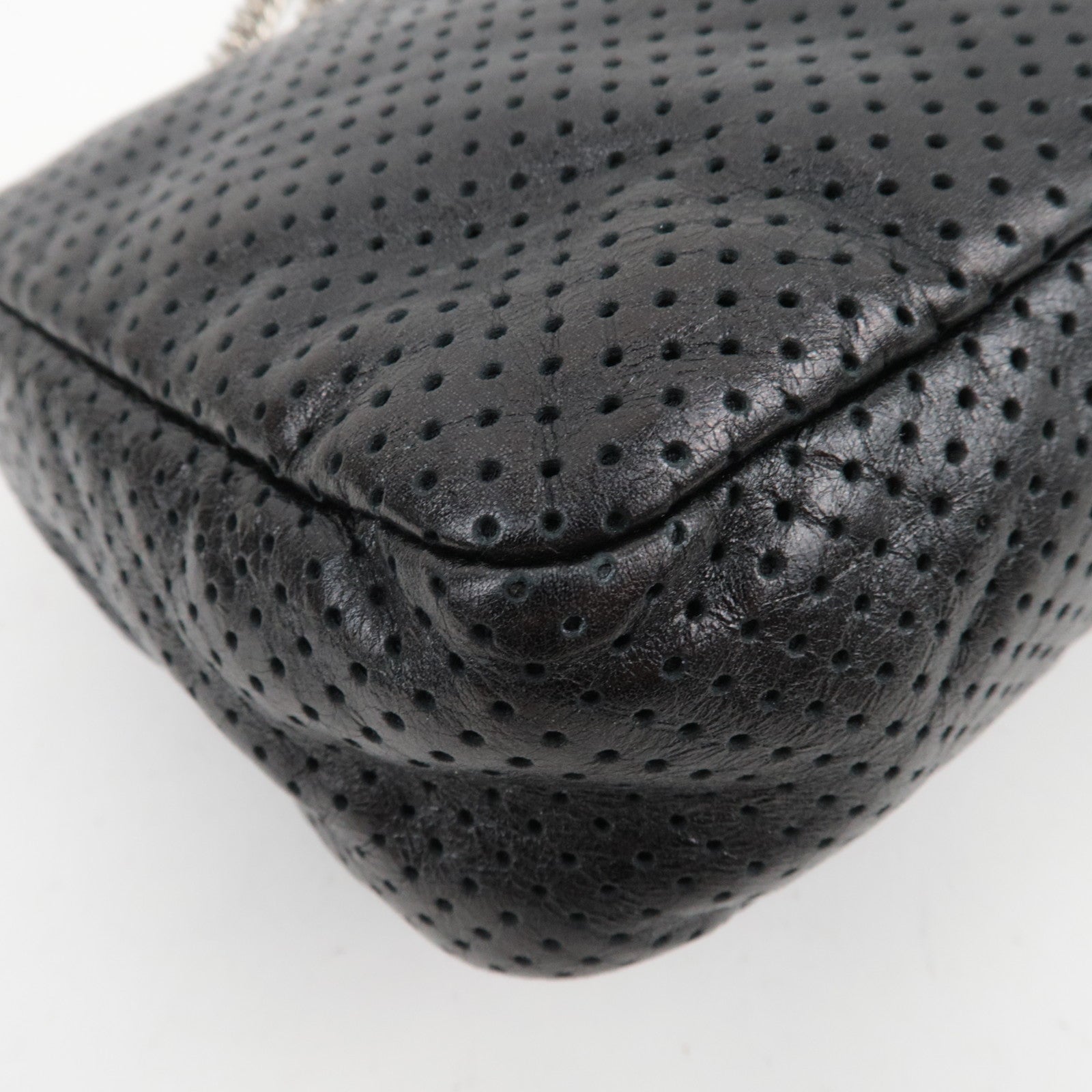 CHANEL 2.55 Perforated Leather Chain Shoulder Bag Black