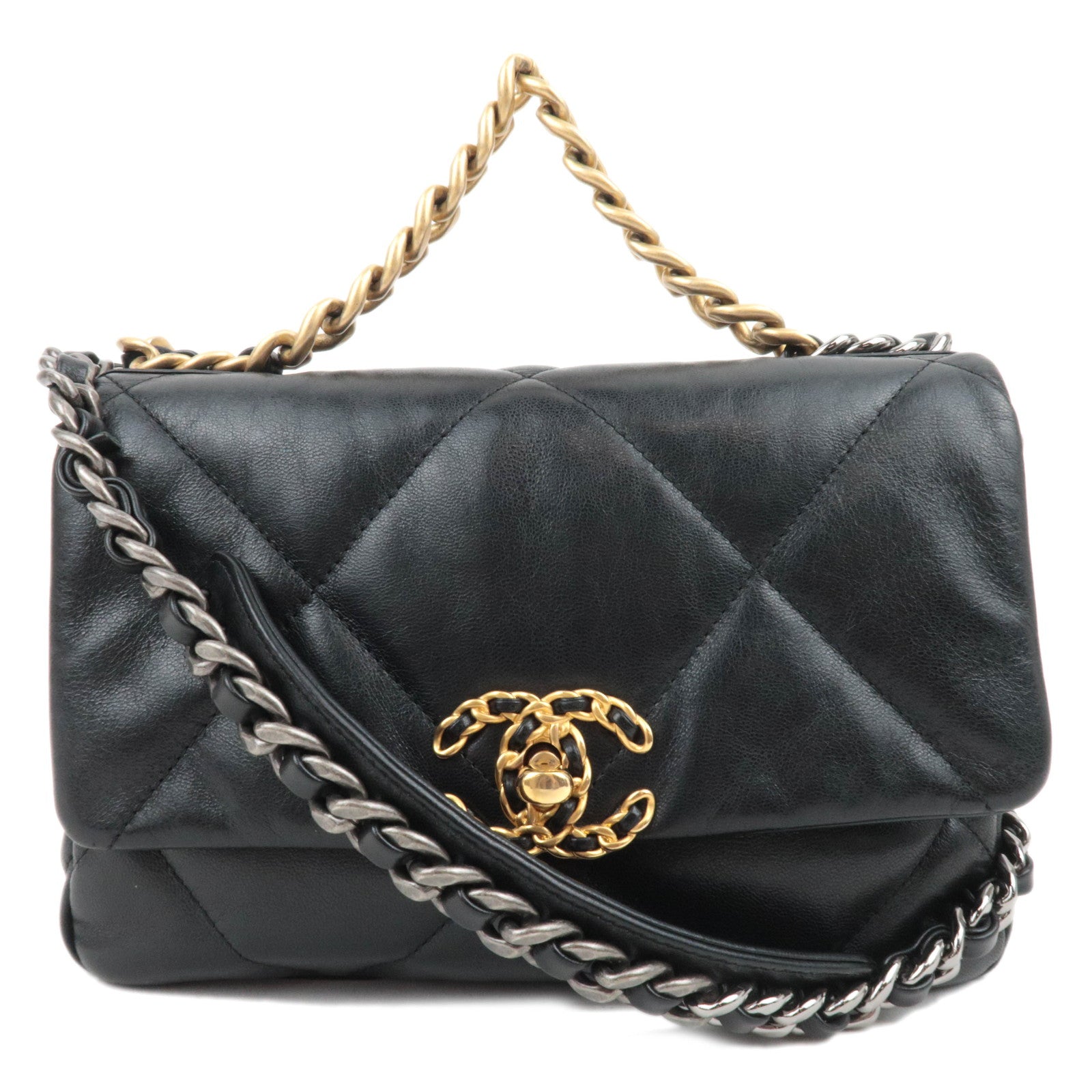 CHANEL Chanel 19 Dixneuf 2Way Lambskin Chain Shoulder Bag Black AS116088564