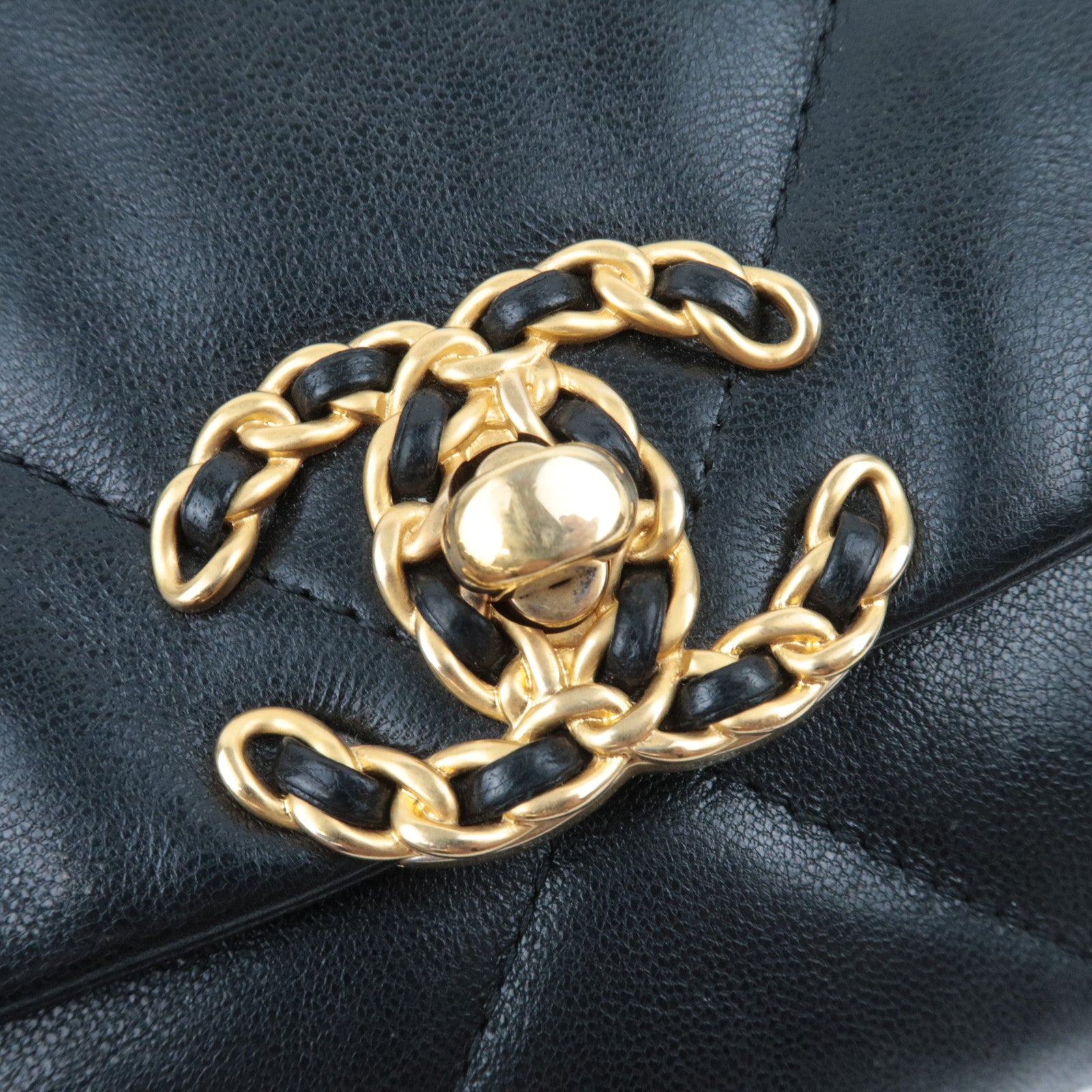 CHANEL Chanel 19 Dixneuf 2Way Lambskin Chain Shoulder Bag Black AS1160
