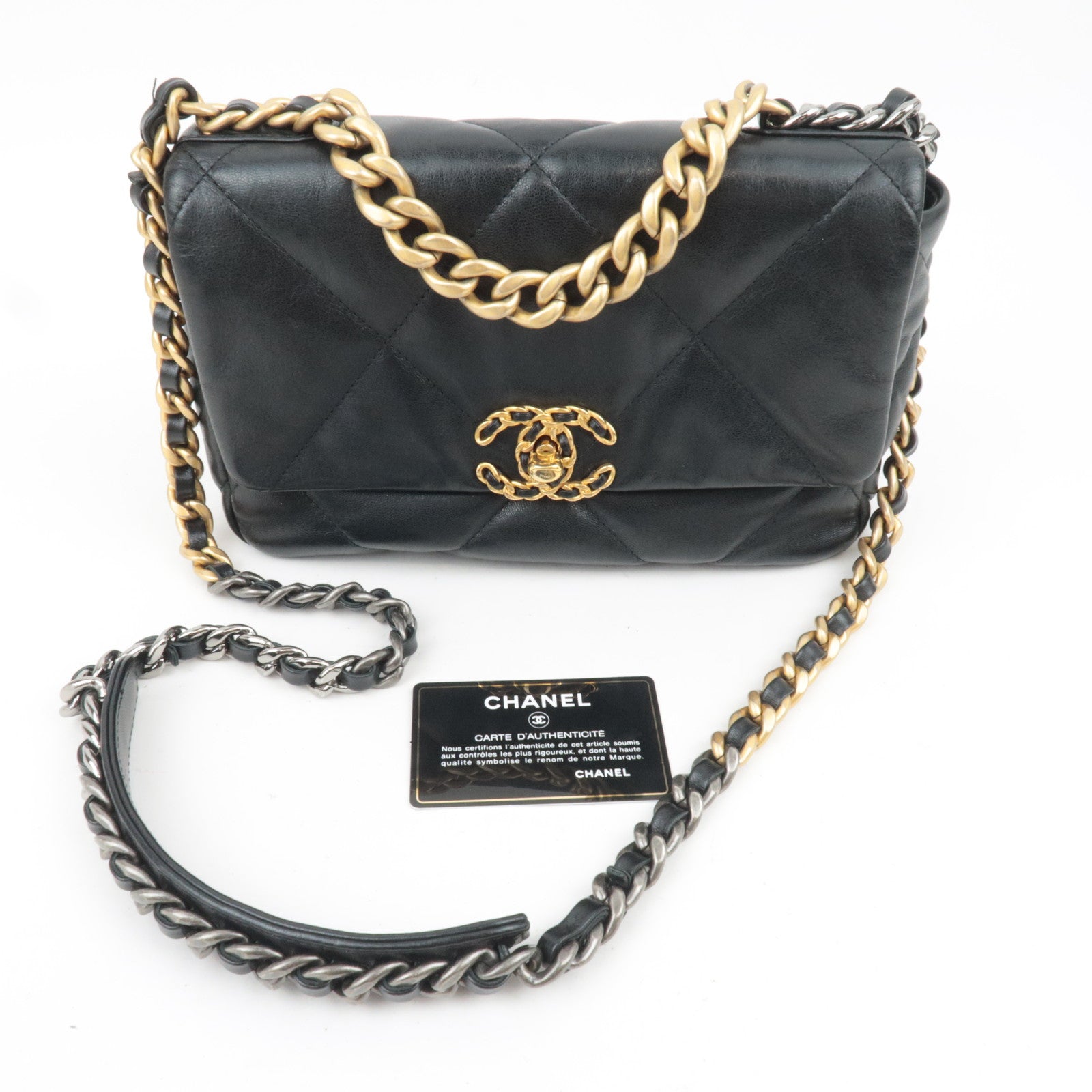 CHANEL Chanel 19 Dixneuf 2Way Lambskin Chain Shoulder Bag Black AS1160