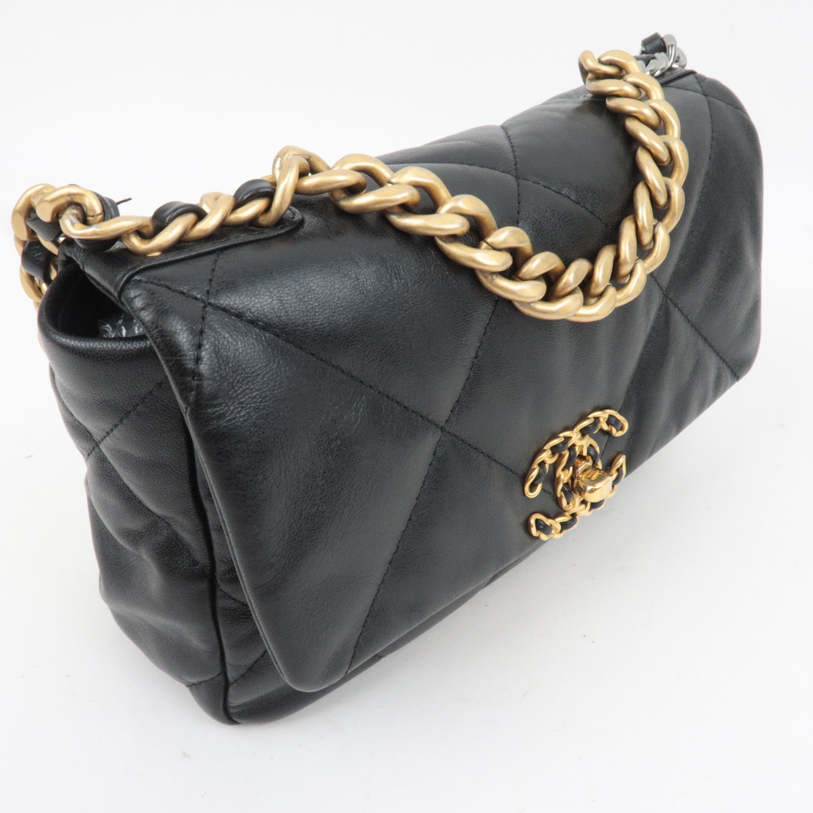 CHANEL Chanel 19 Dixneuf 2Way Lambskin Chain Shoulder Bag Black AS1160
