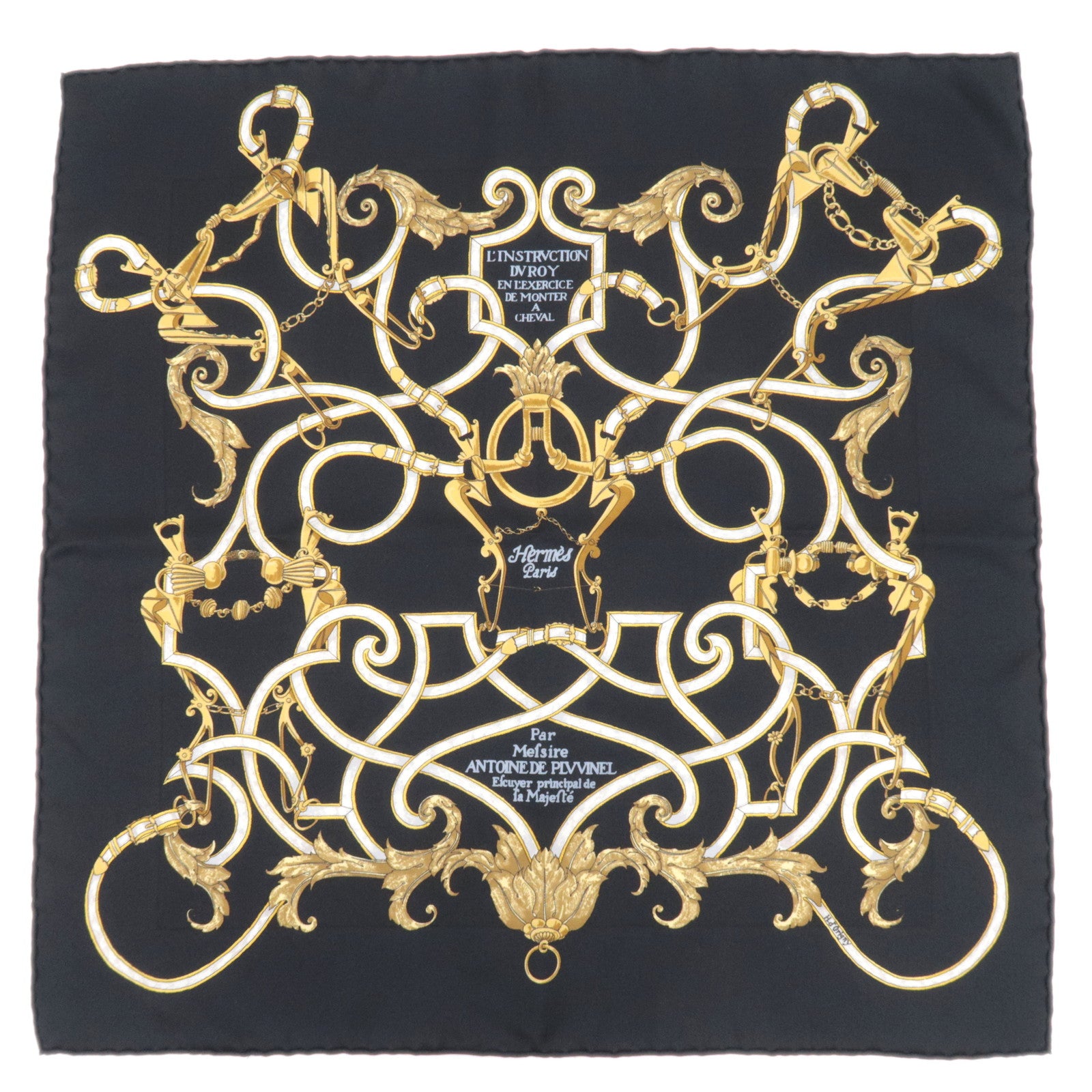 HERMES Carre 40 Scarf LINSRVCTION DC ROY 100% Silk Black88565