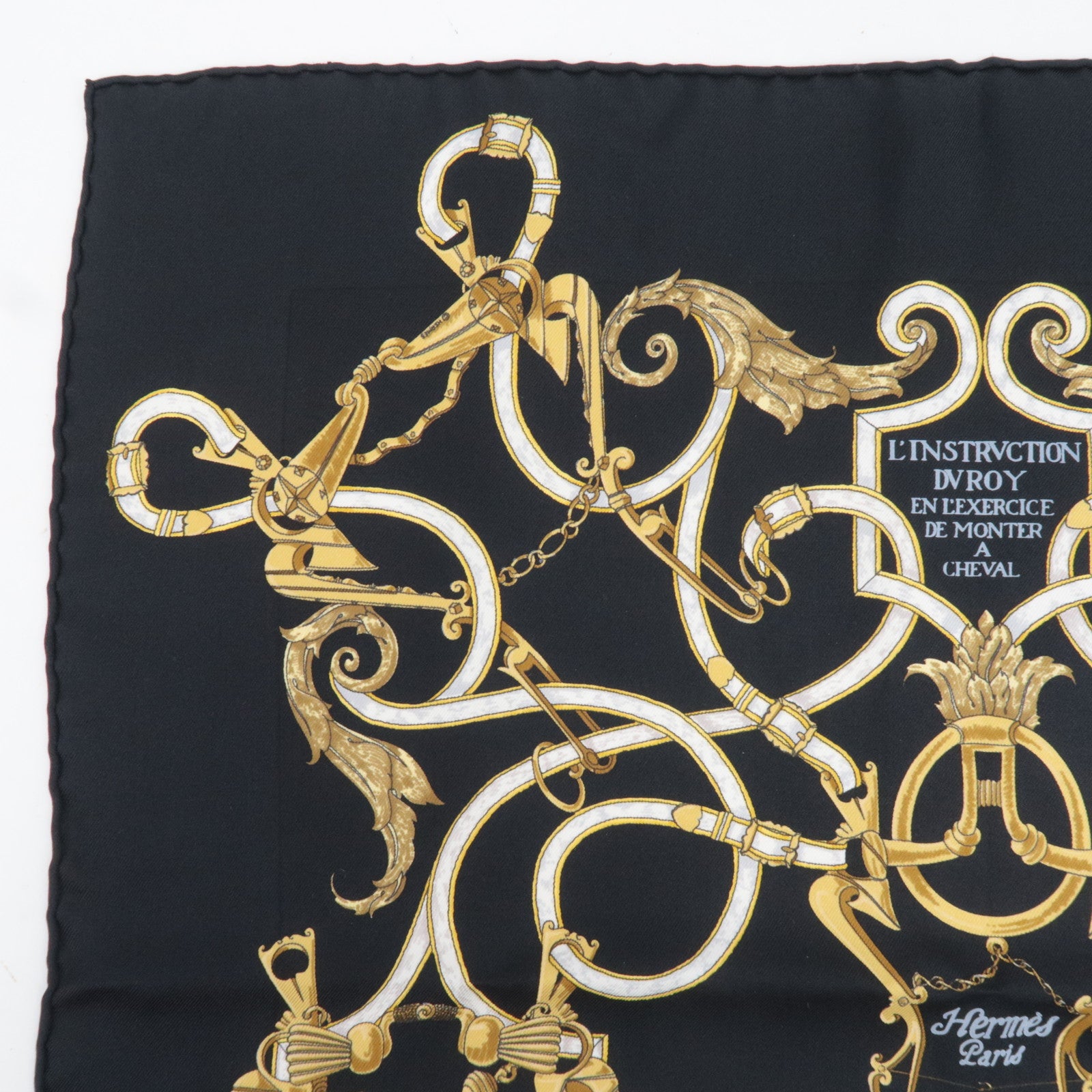 HERMES Carre 40 Scarf LINSRVCTION DC ROY 100% Silk Black