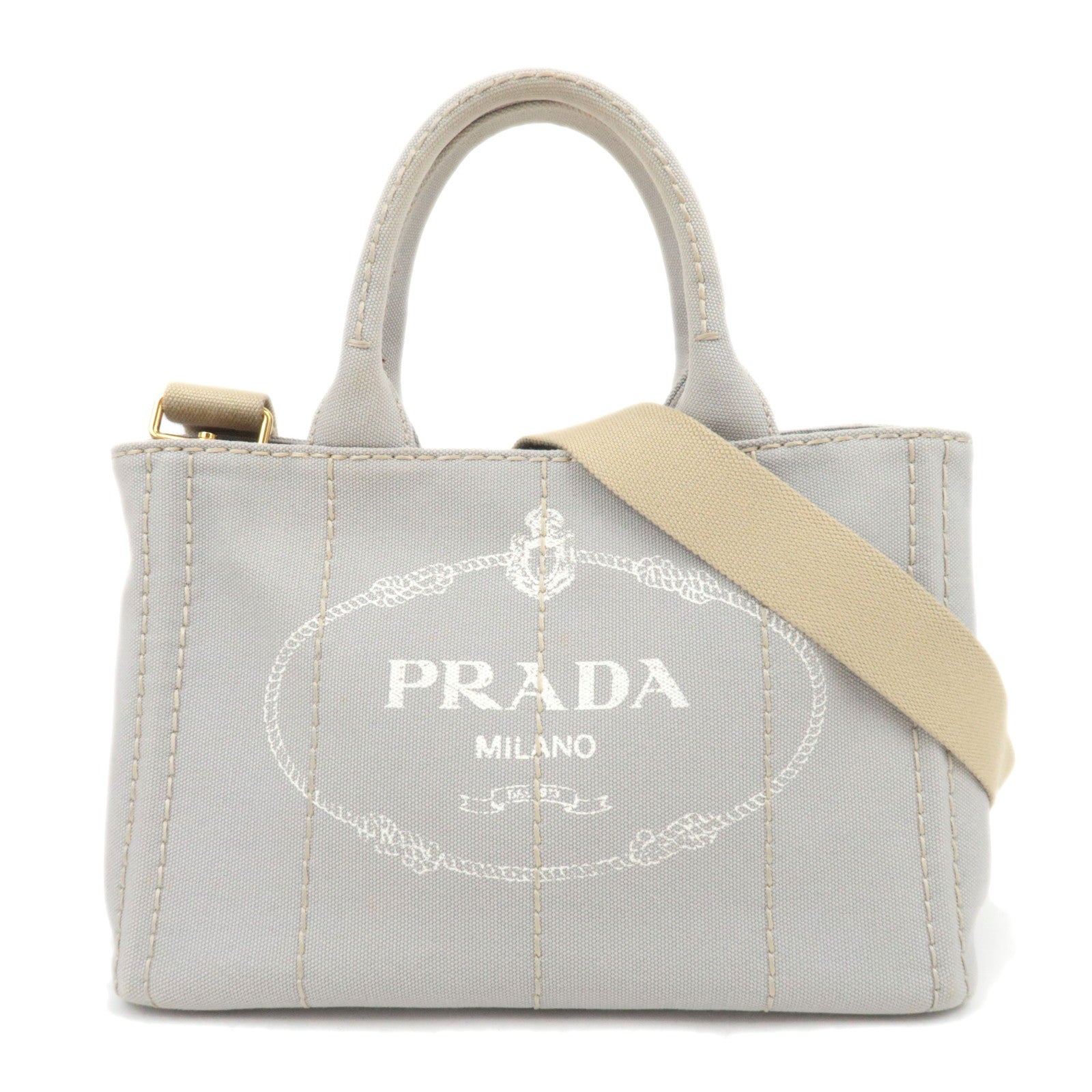 PRADA Canapa Mini 2Way Canvas Tote Bag Gray 1BG43988567