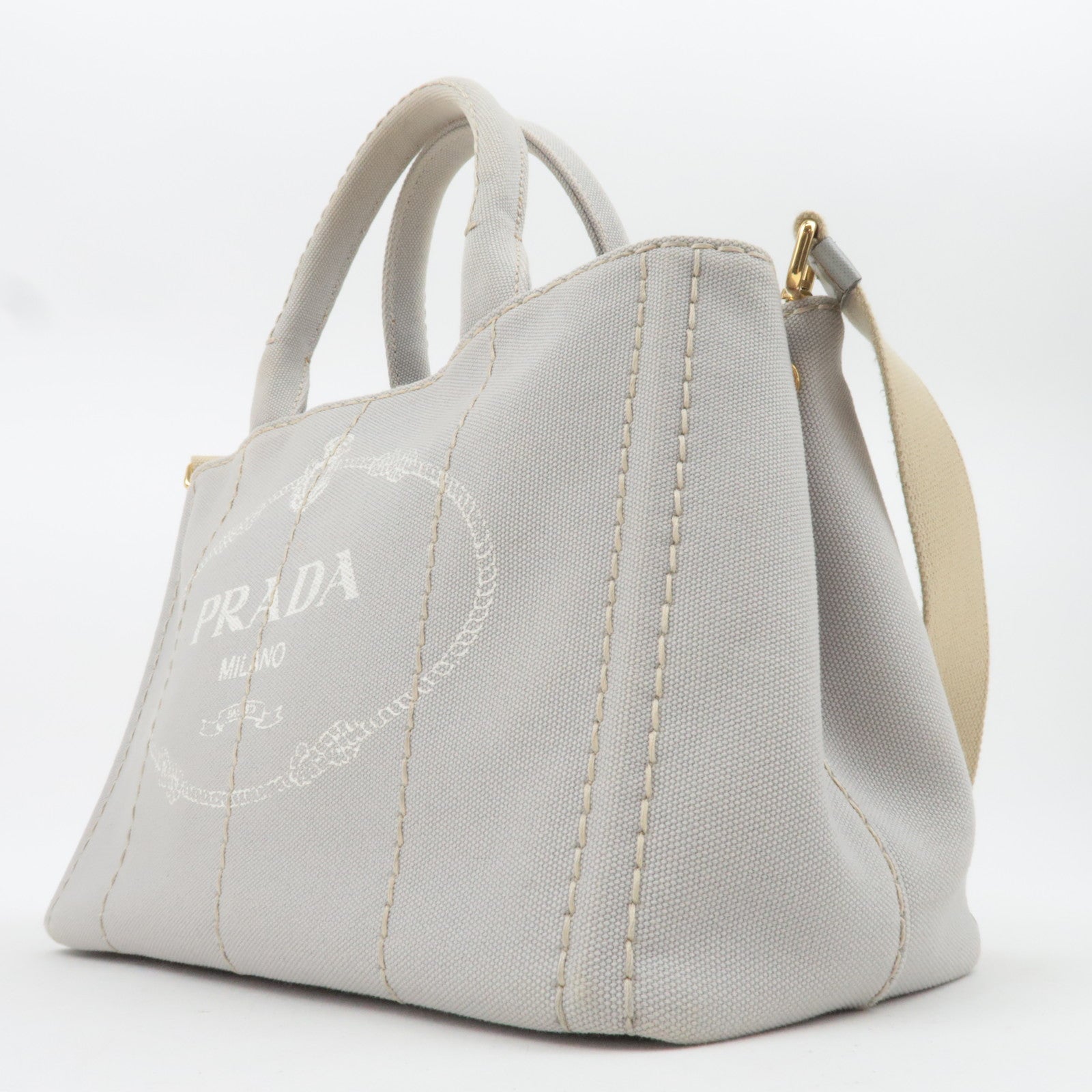 PRADA Canapa Mini 2Way Canvas Tote Bag Gray 1BG439
