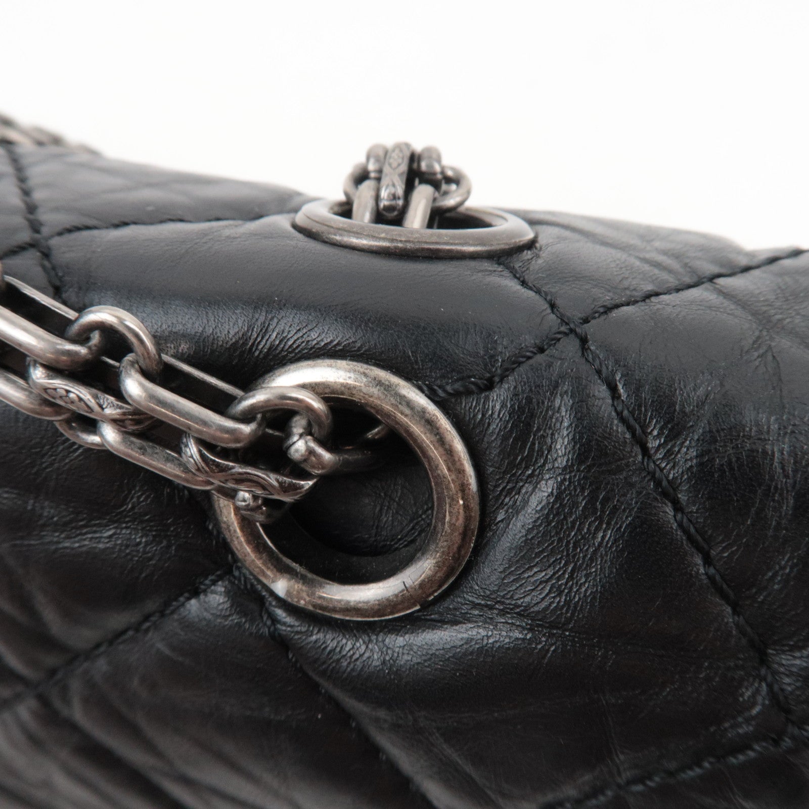 CHANEL 2.55 Matelasse Double Flap Aged Calfskin Chain Shoulder Bag Black
